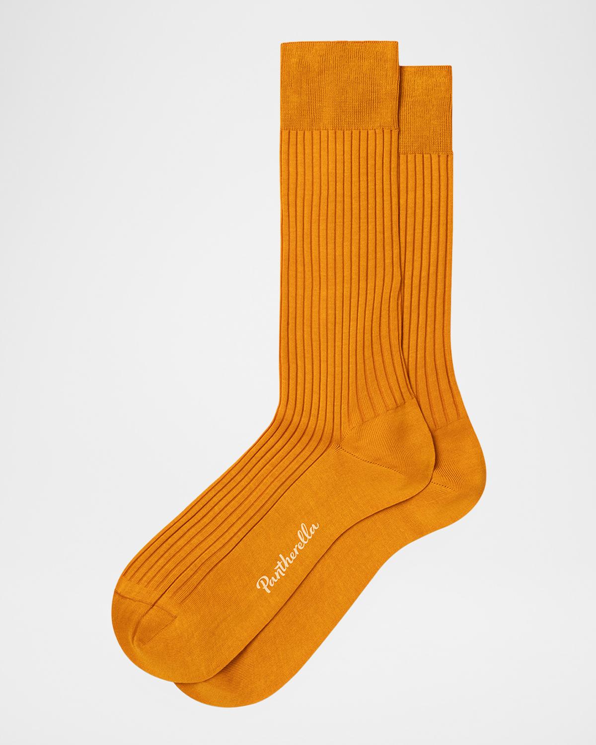 Pantherella Men's Danvers Ribbed Cotton Mid-Calf Socks