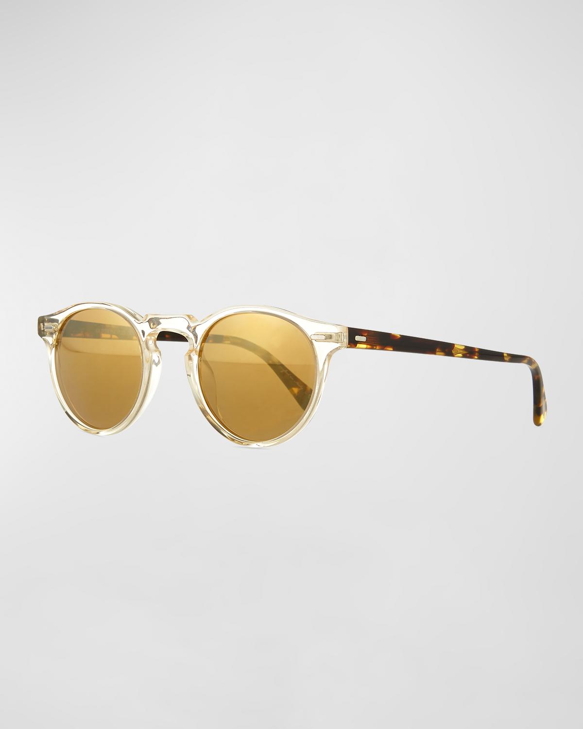 Oliver Peoples Gregory Peck Round Plastic Sunglasses, Clear/Tortoise