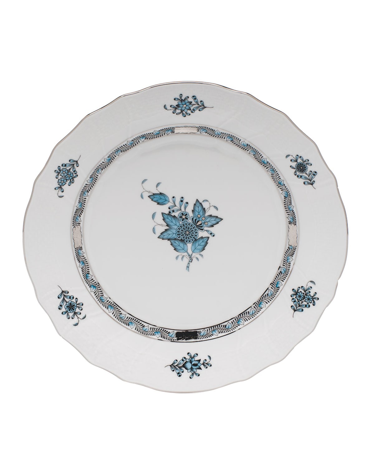 Herend Chinese Bouquet Turquoise & Platinum Dinner Plate