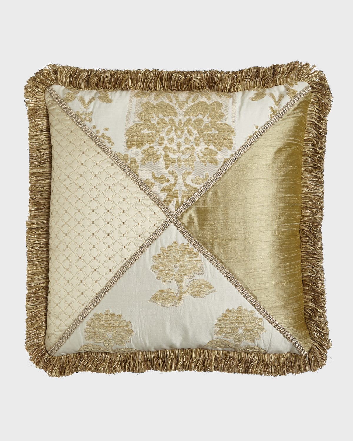 Austin Horn Collection Antoinette Pieced Pillow with Loop Fringe, 20"Sq.