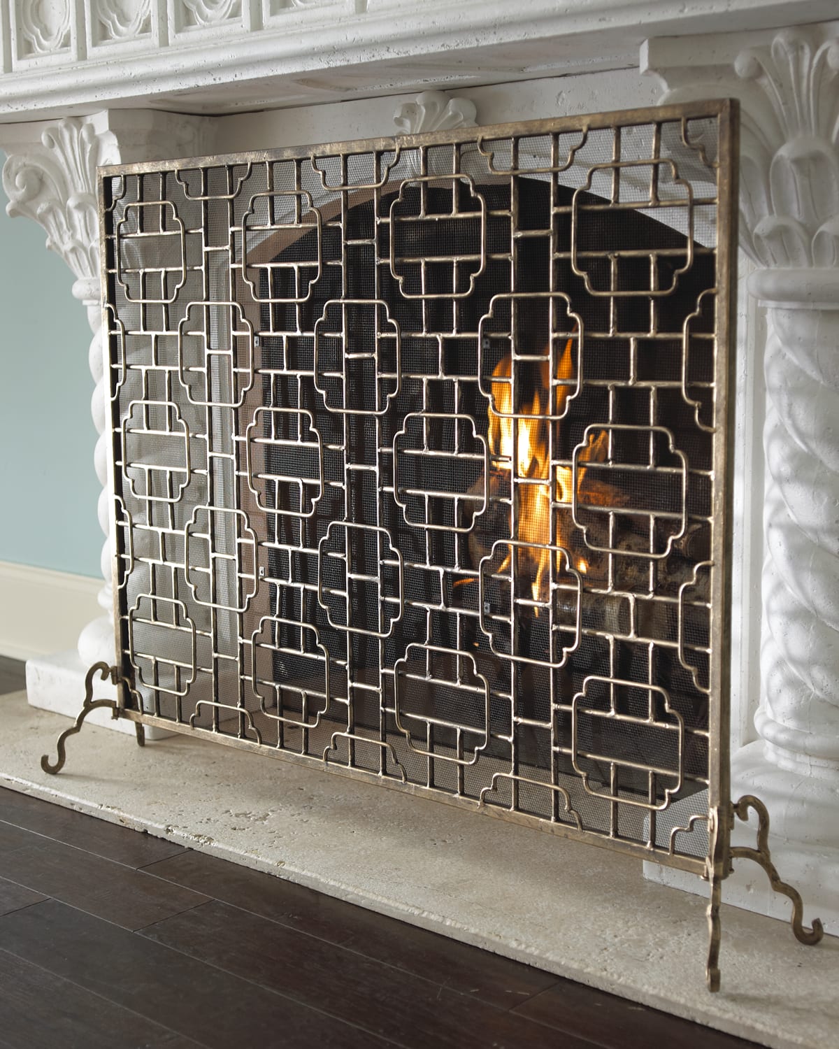 Neiman Marcus Single Panel FLAT Iron WINGSONG Fireplace Screen HORCHOW Gold 