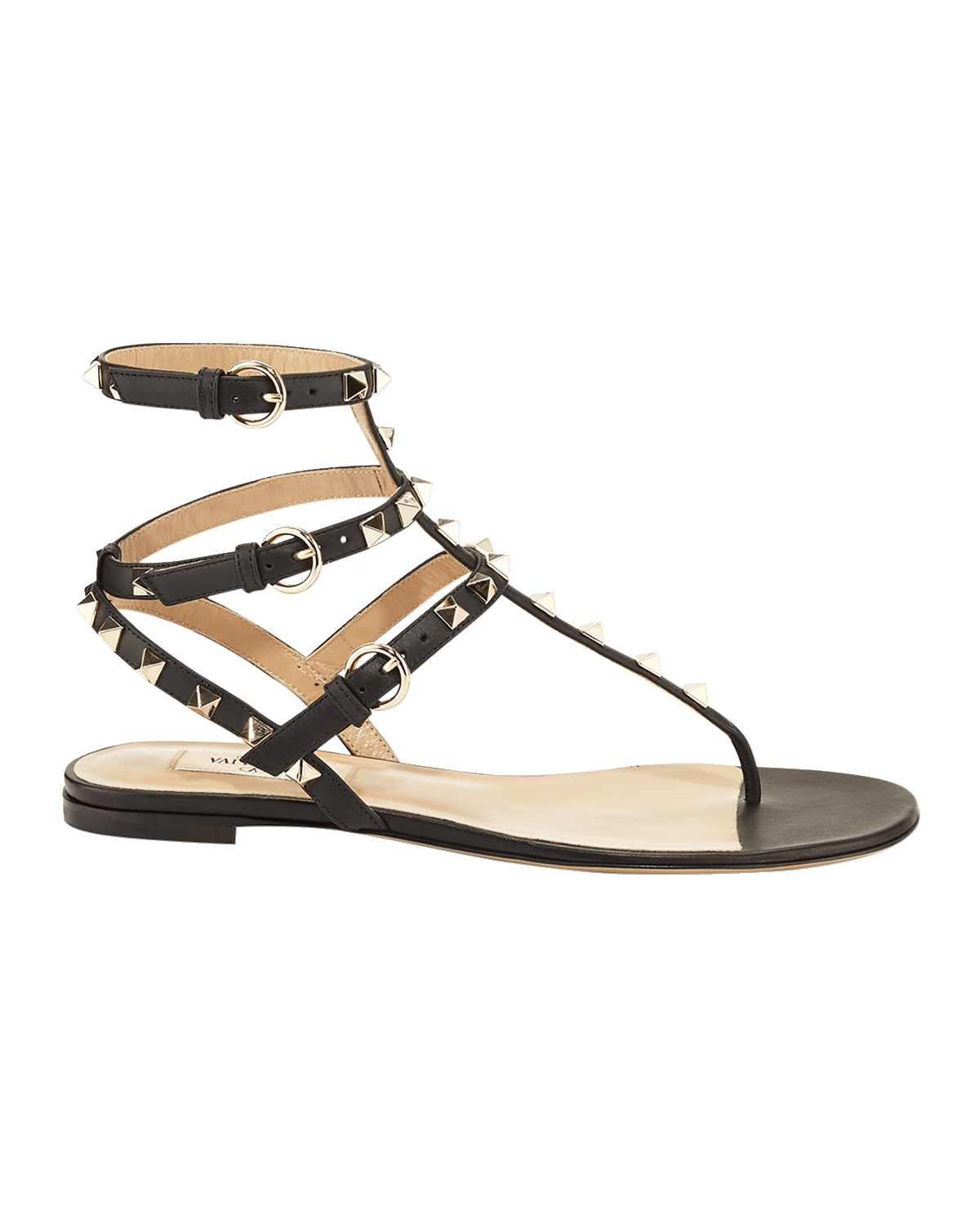 Valentino Garavani Rockstud Flat Thong Sandals, Black