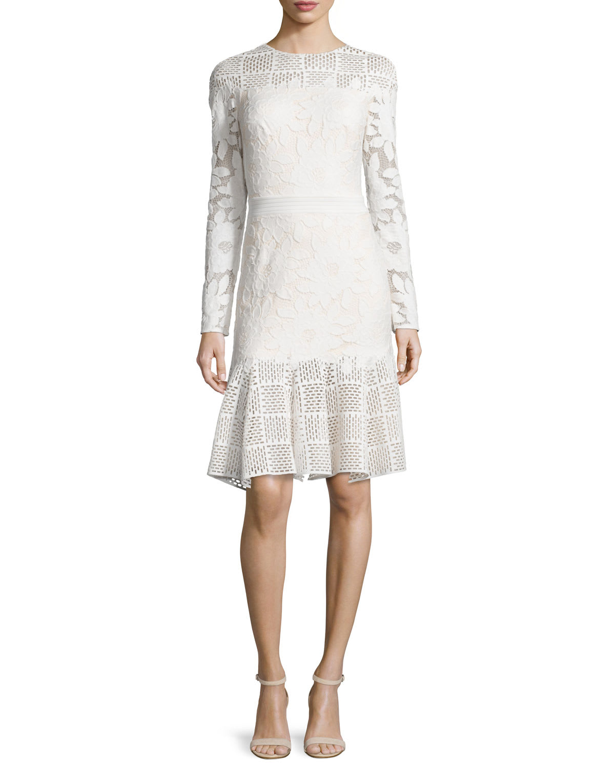 Tadashi Shoji Crochet Lace Long-Sleeve Dress | Neiman Marcus