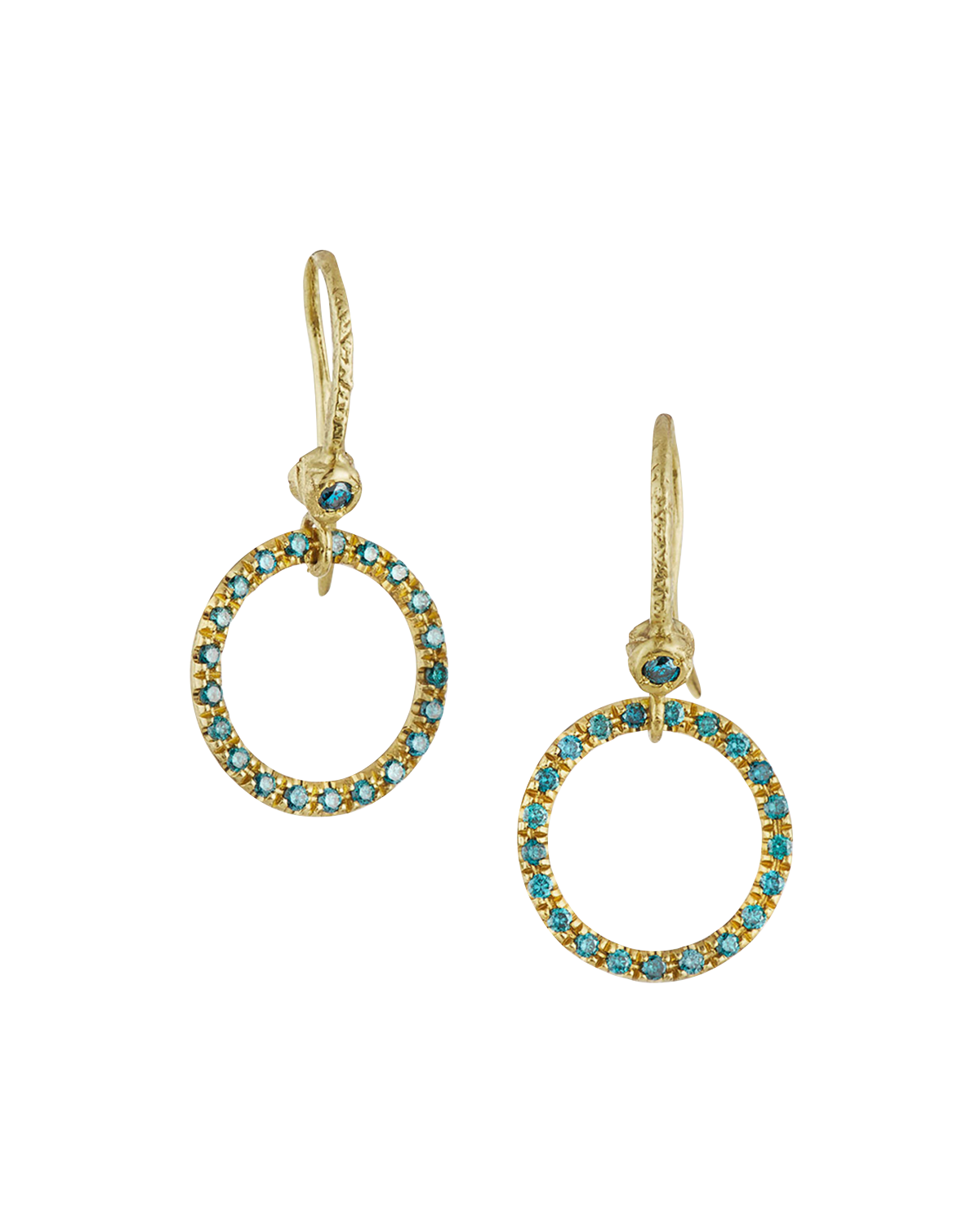Dominique Cohen 18 Yellow Gold & Blue Diamond Round Drop Earrings