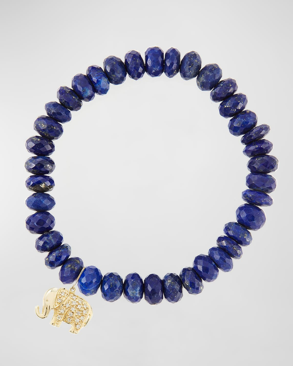 Sydney Evan 8mm Faceted Lapis Beaded Bracelet with 14k Gold/Diamond Small Elephant Charm