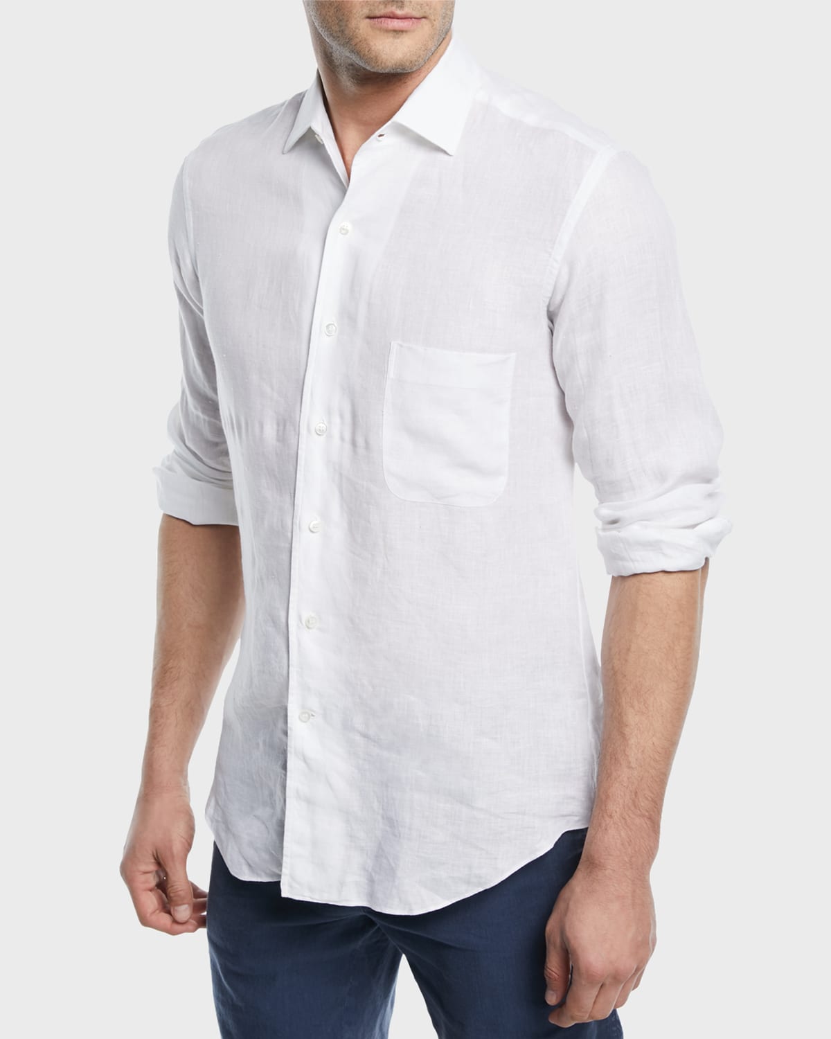 Loro Piana Men's Andrew Long-sleeve Linen Shirt In White | ModeSens