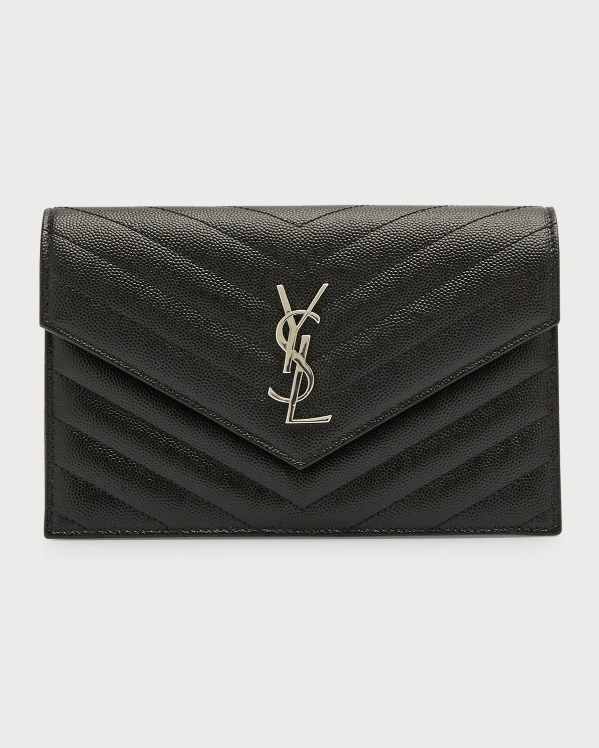 Saint Laurent YSL Monogram Small Wallet on Chain in Grained Leather
