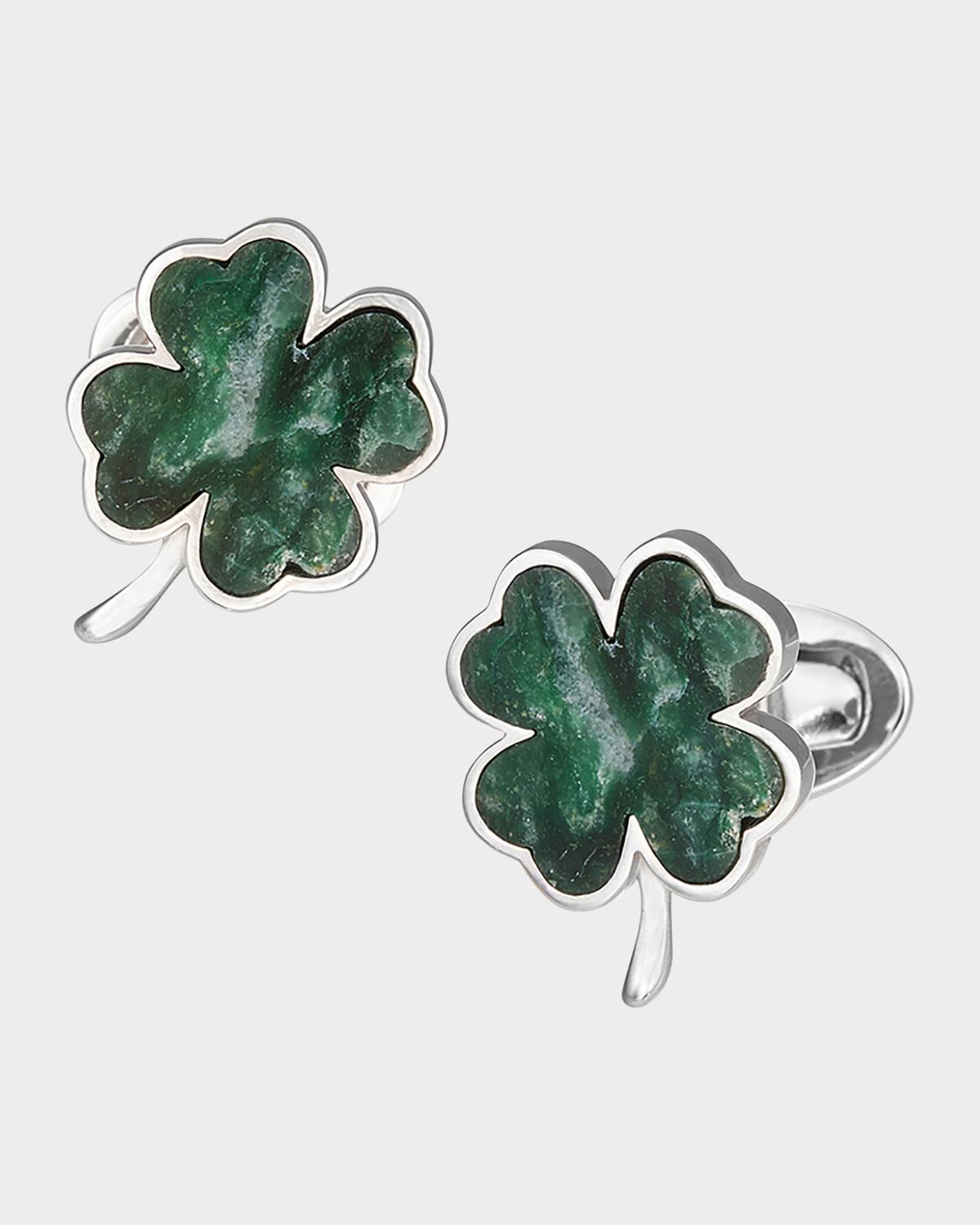 Green Onyx Clover Cuff Links