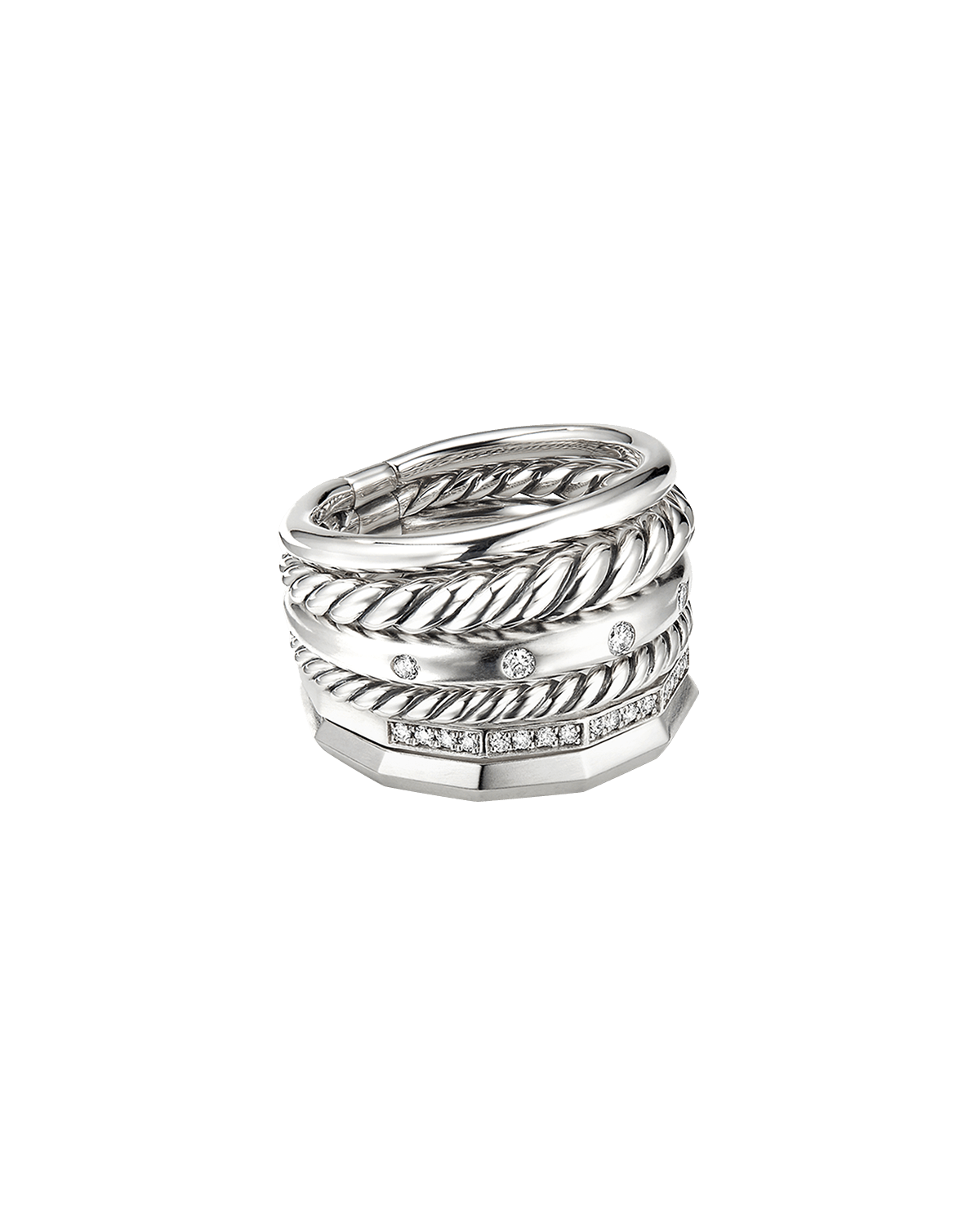 David Yurman 16mm Stax Wide Stacked Ring with Diamonds