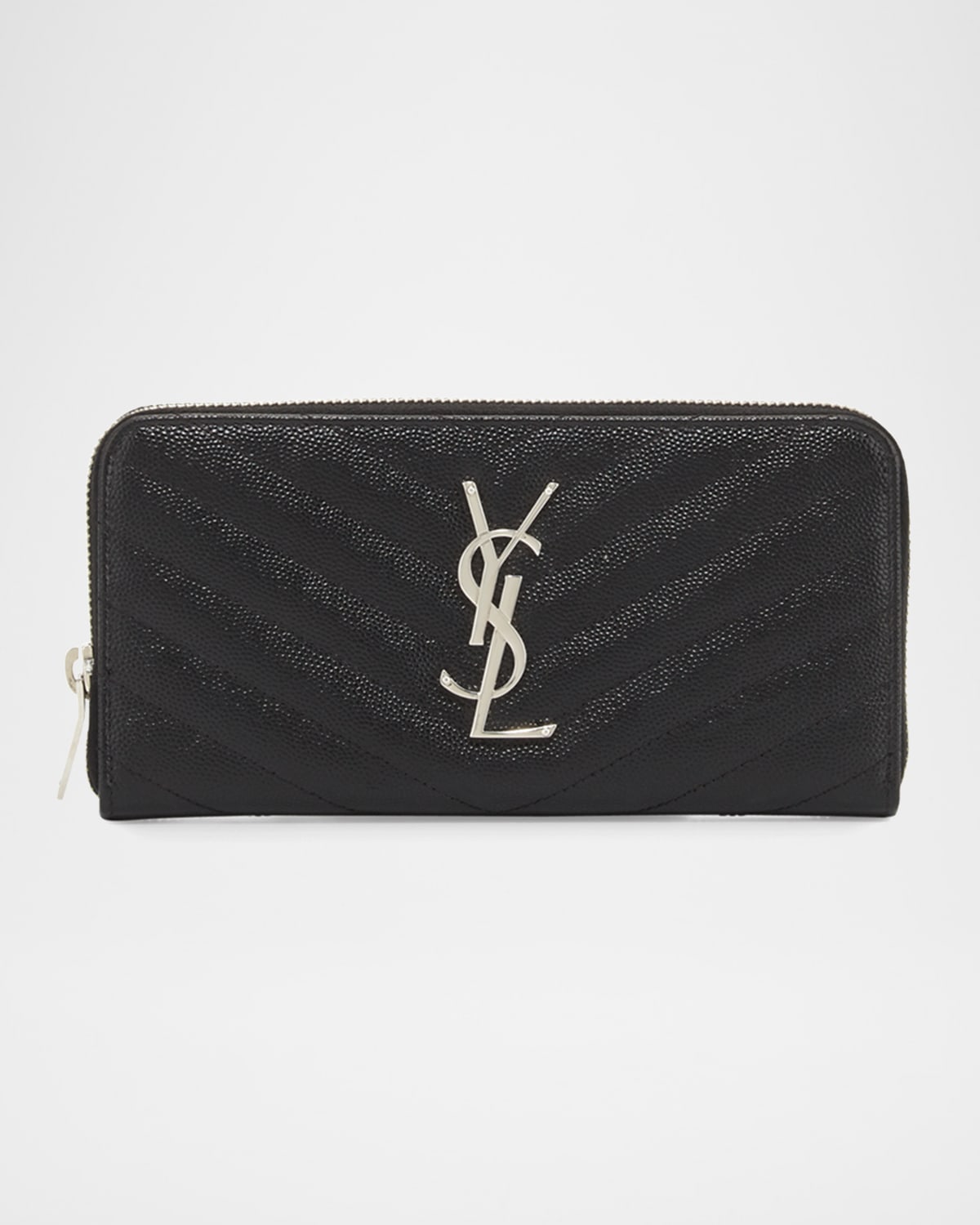 Saint Laurent YSL Monogram Large Zip Wallet in Grained Leather