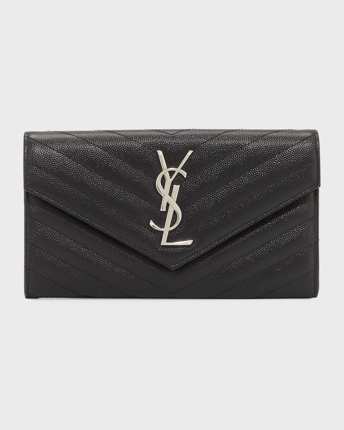 Saint Laurent YSL Monogram Large Flap Wallet in Grained Leather