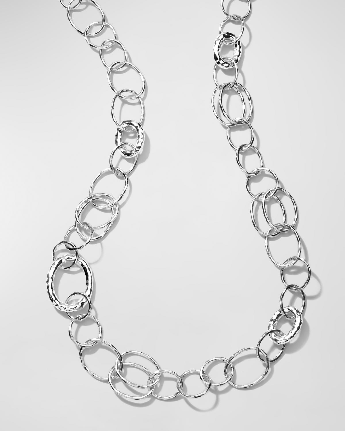 Long Hammered Bastille Necklace in Sterling Silver