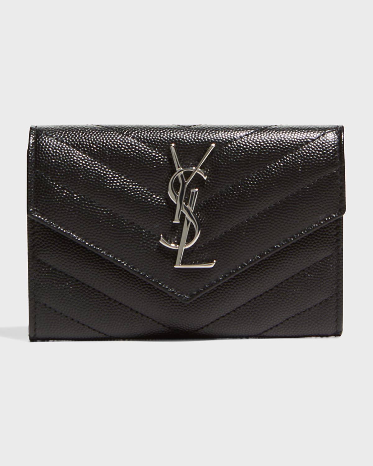 Saint Laurent YSL Monogram Small Flap Wallet in Grained Leather