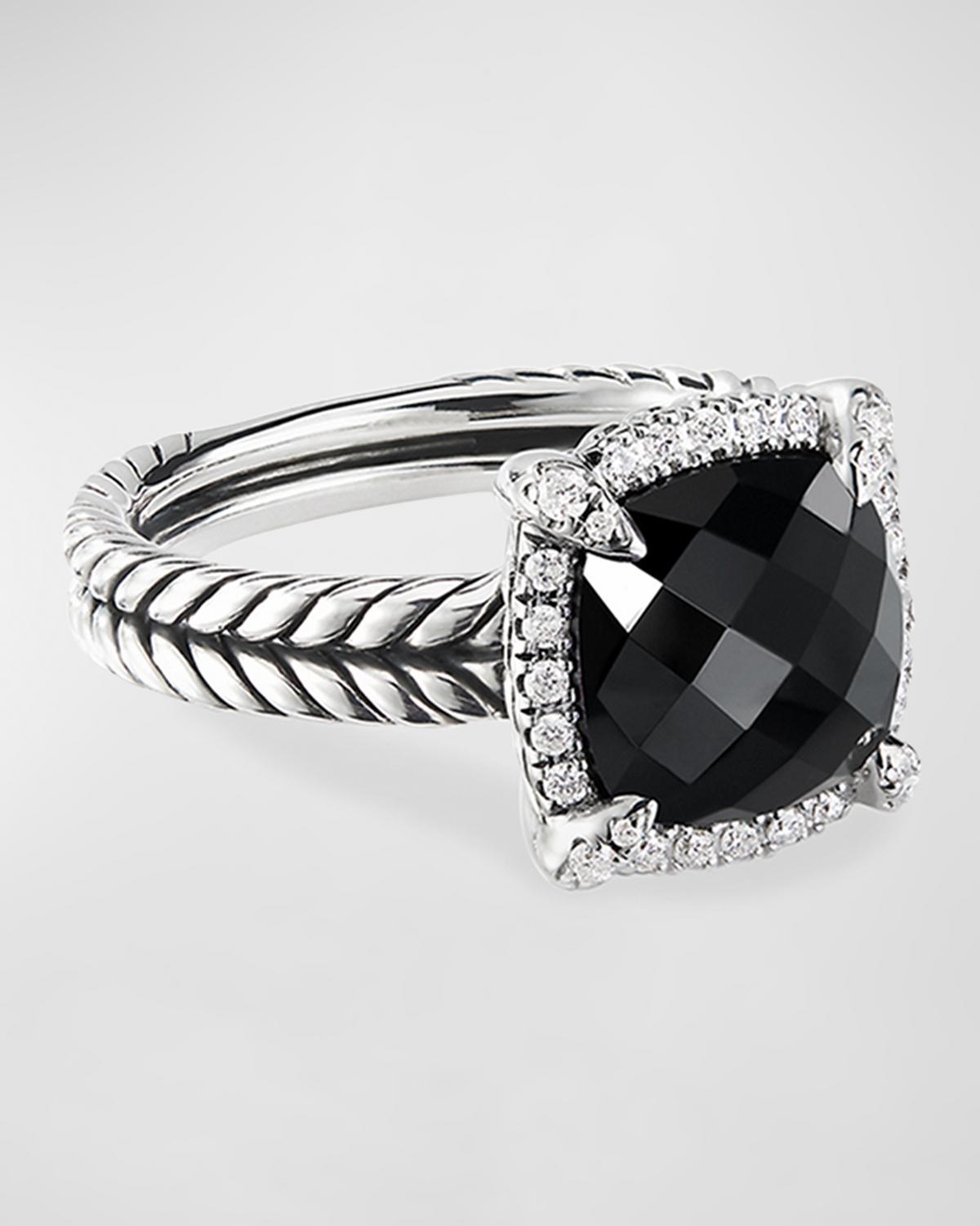 Chatelaine Pavé Bezel Ring with Gemstone and Diamonds in Silver, 9mm