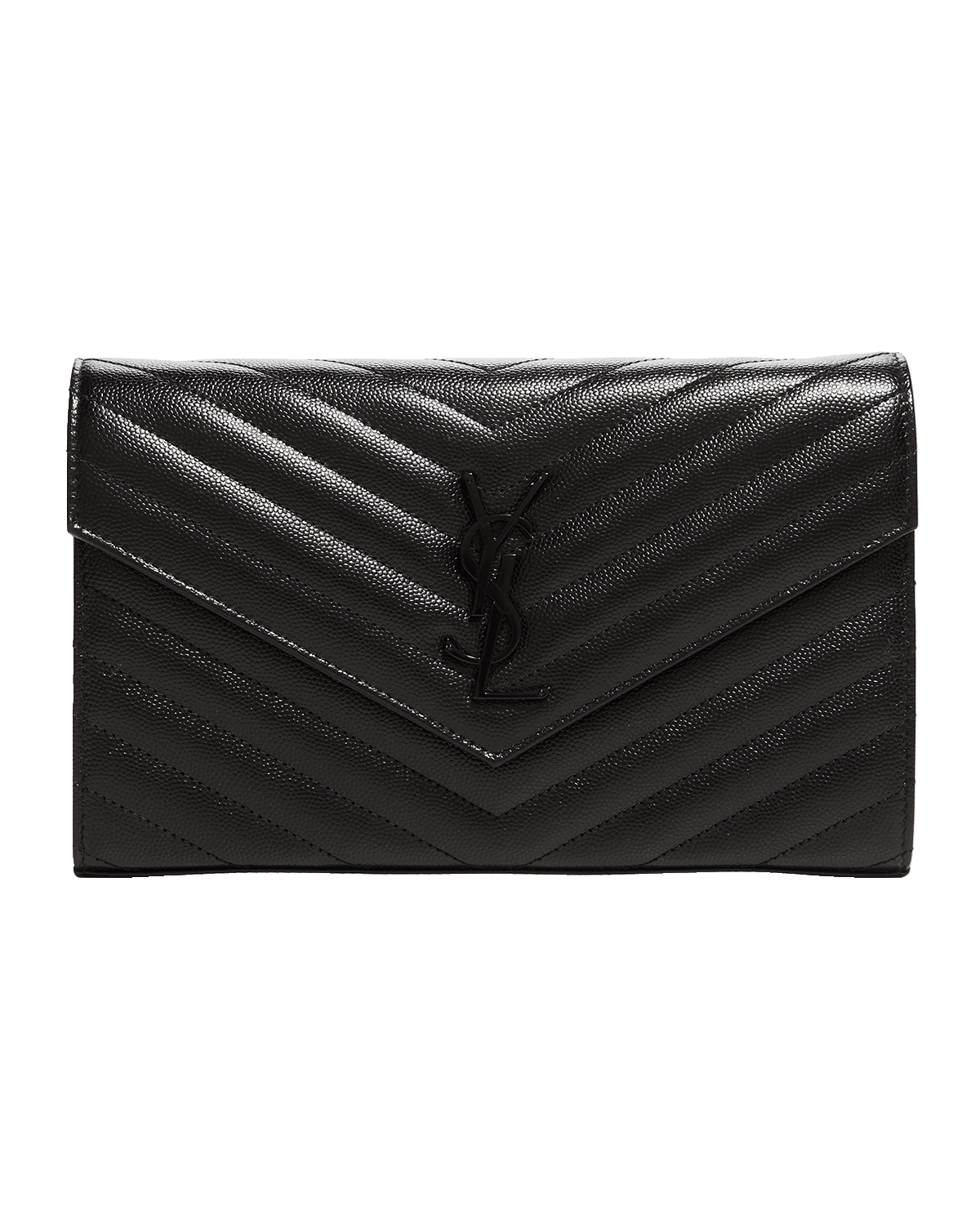 Saint Laurent YSL Monogram Large Wallet on Chain in Grained Leather
