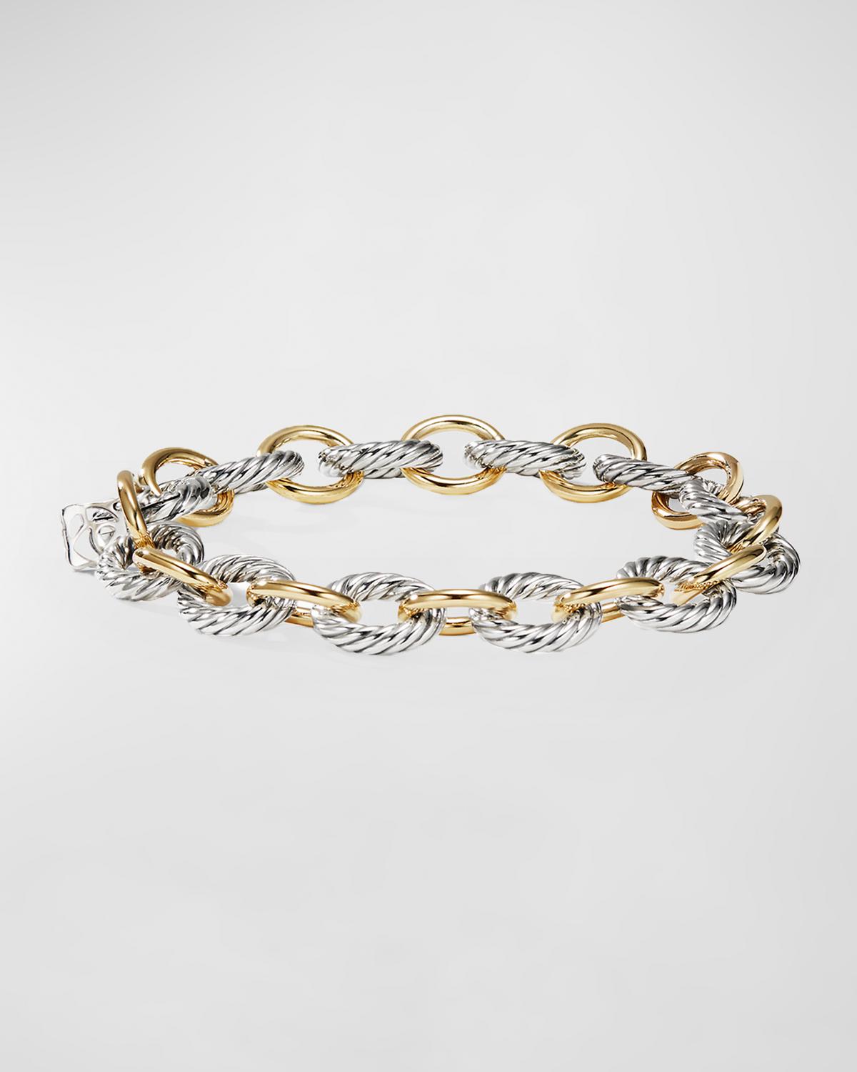 Chain Oval Link Bracelet with 18K Gold and Silver, 10mm, 7.5"