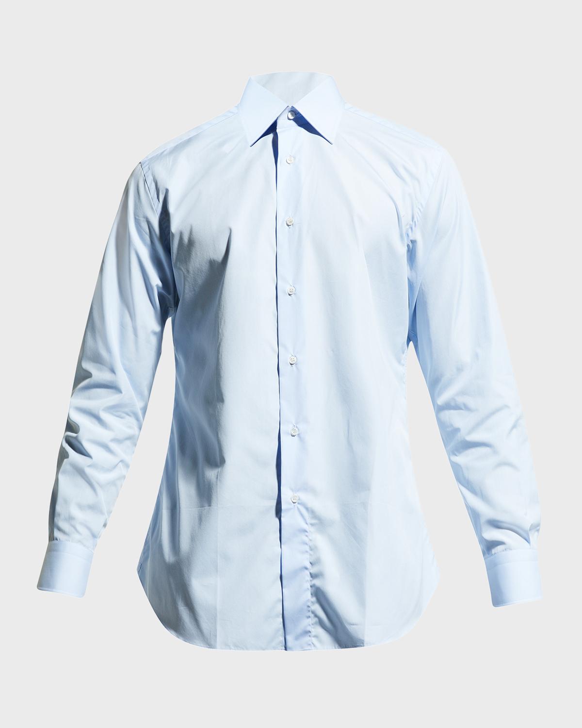 Brioni Wardrobe Essential Solid Dress Shirt, Blue