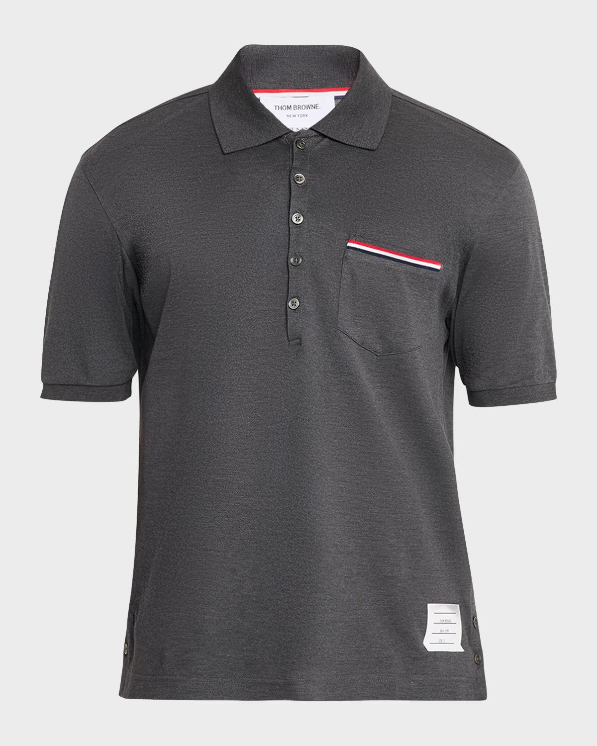 Thom Browne Heather Polo Shirt with Striped Pocket