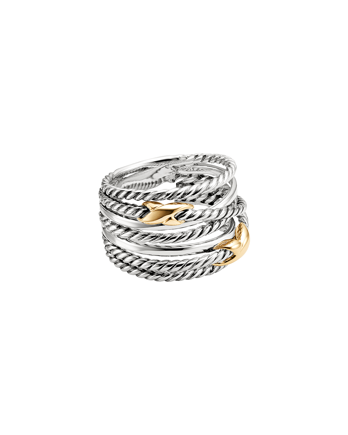 David Yurman Double X Crossover Ring with 18K Gold in Silver, 13mm