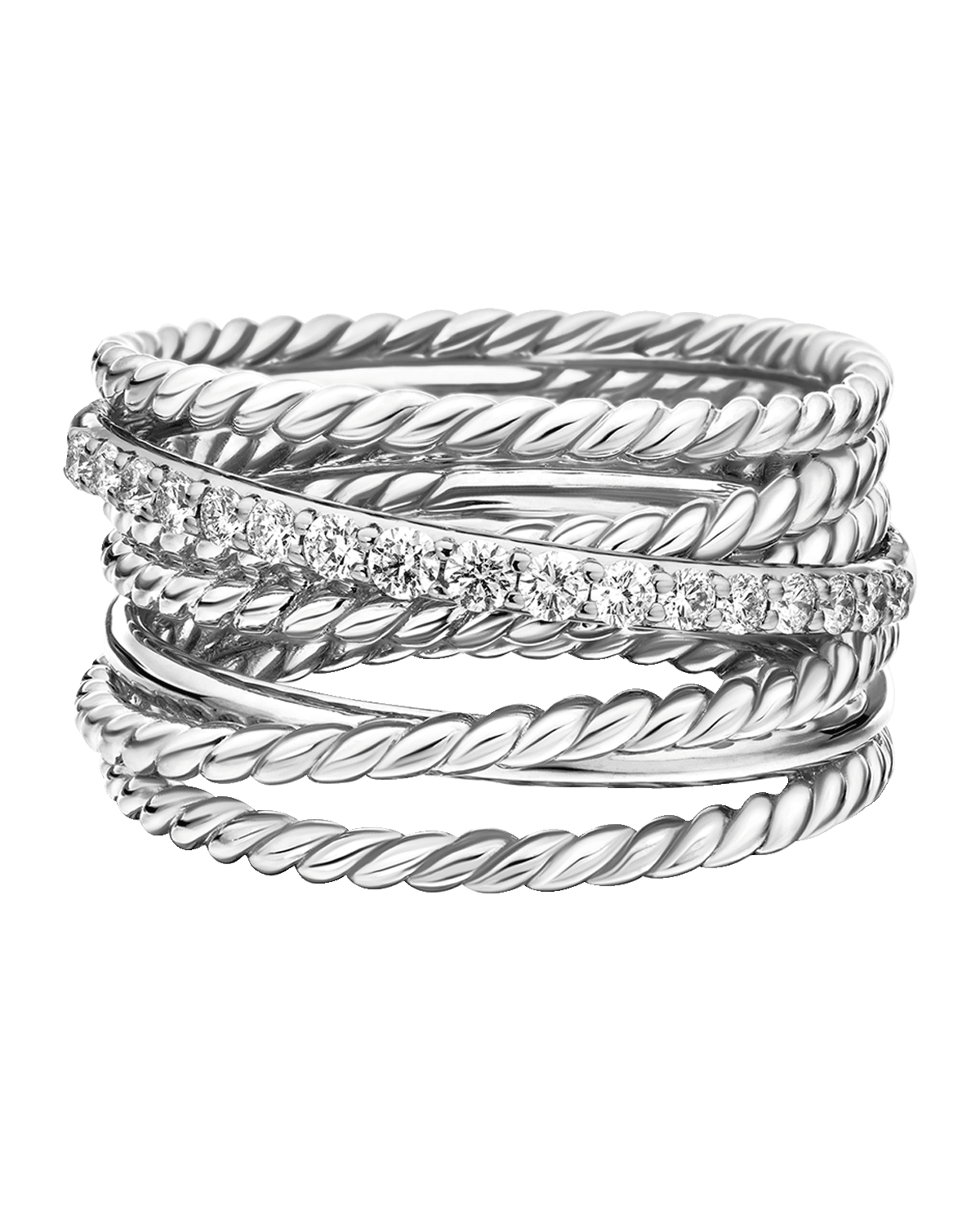 David Yurman Crossover Ring with Pavé Diamonds and Silver, 12mm