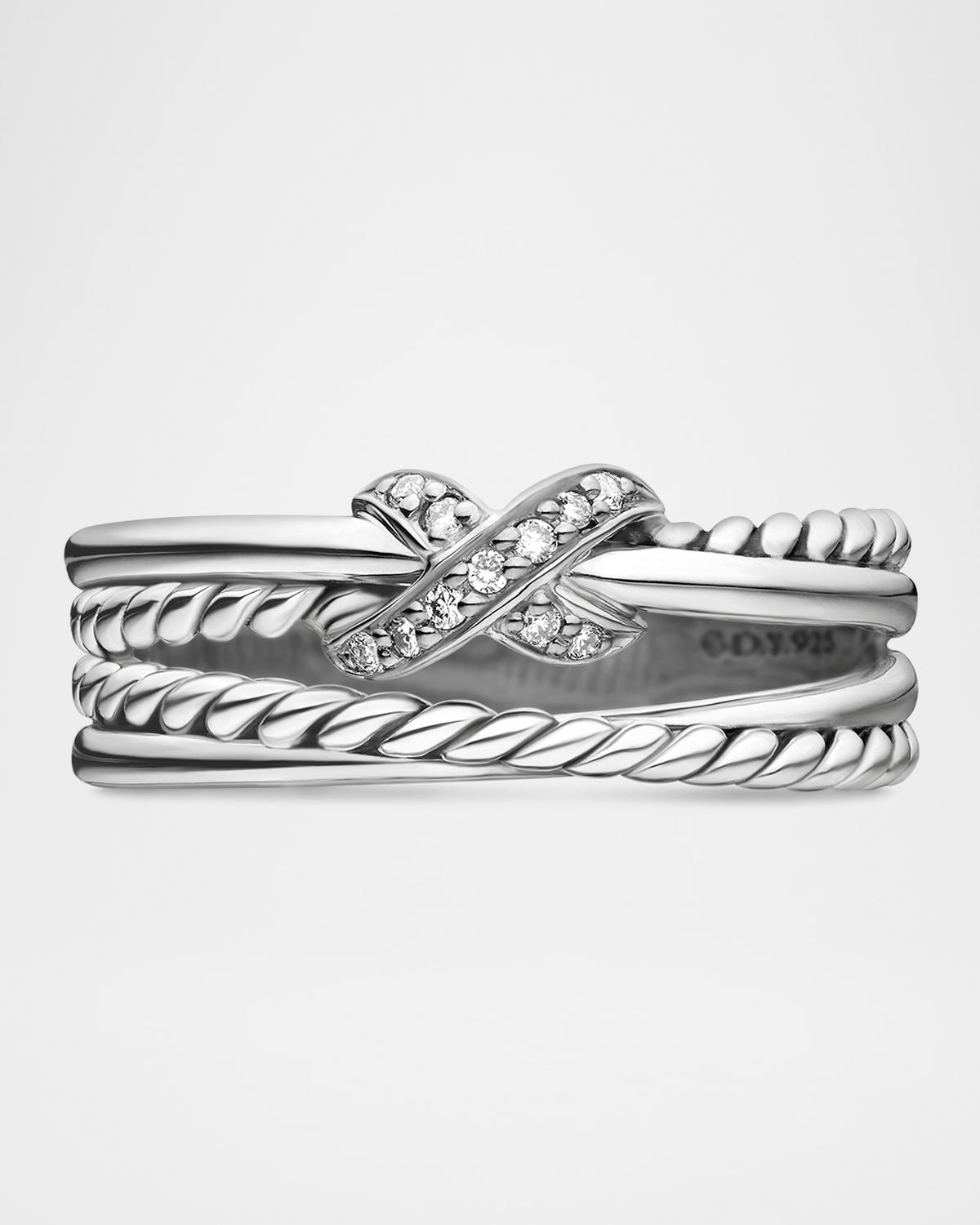 X Crossover Ring with Diamonds in Silver, 6mm