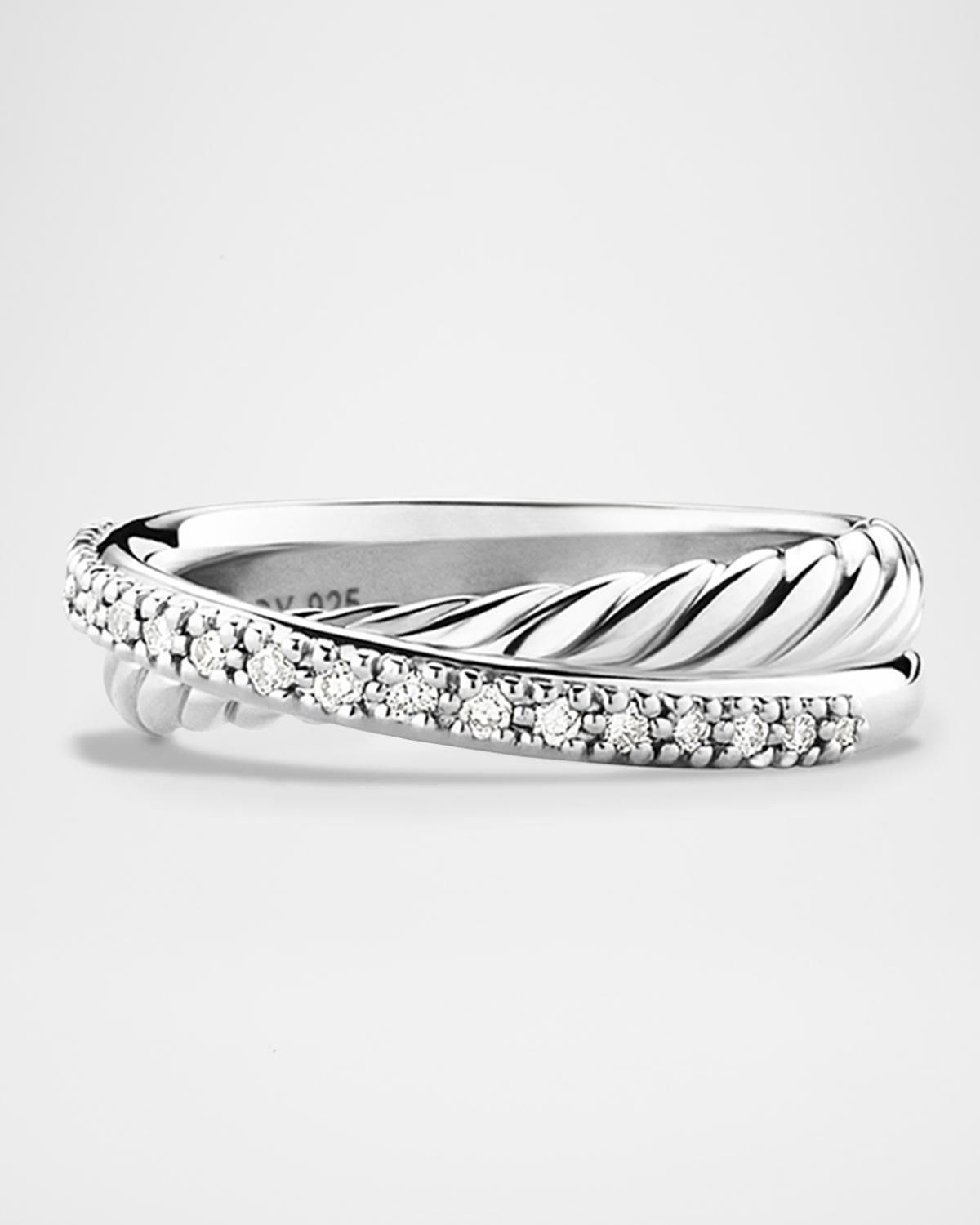 Crossover Band Ring with Diamonds in Silver