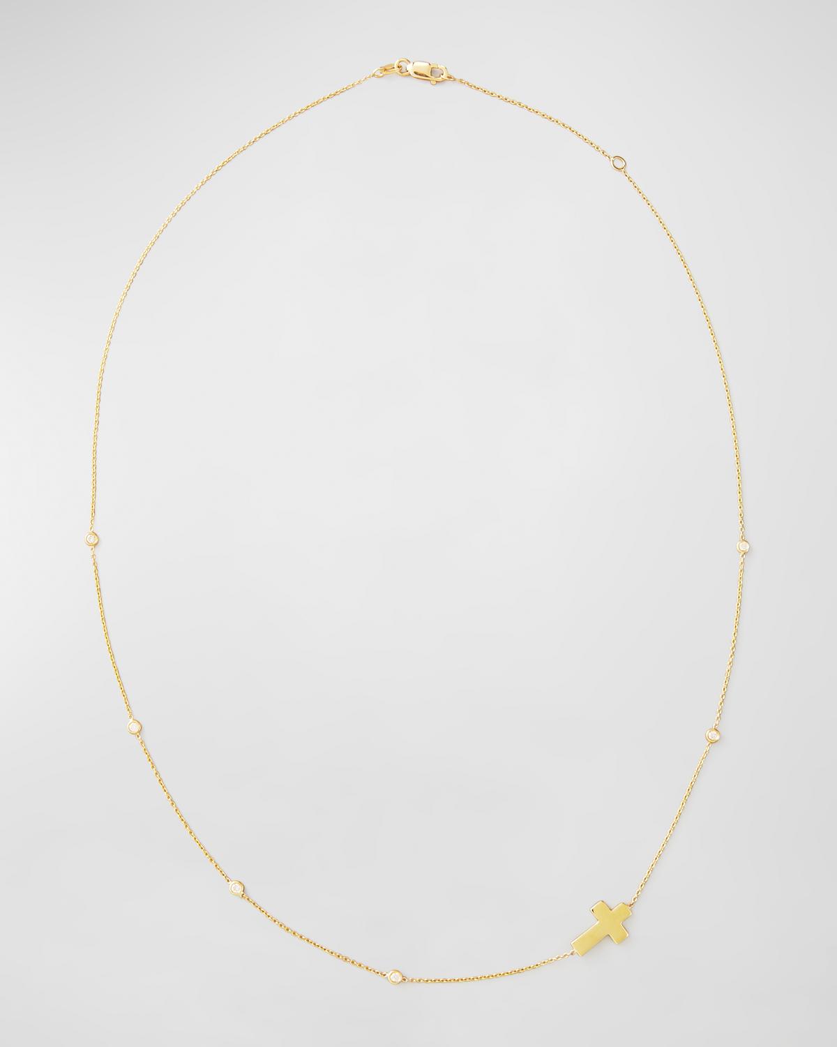Integrated Diamond Cross Necklace, Yellow Gold