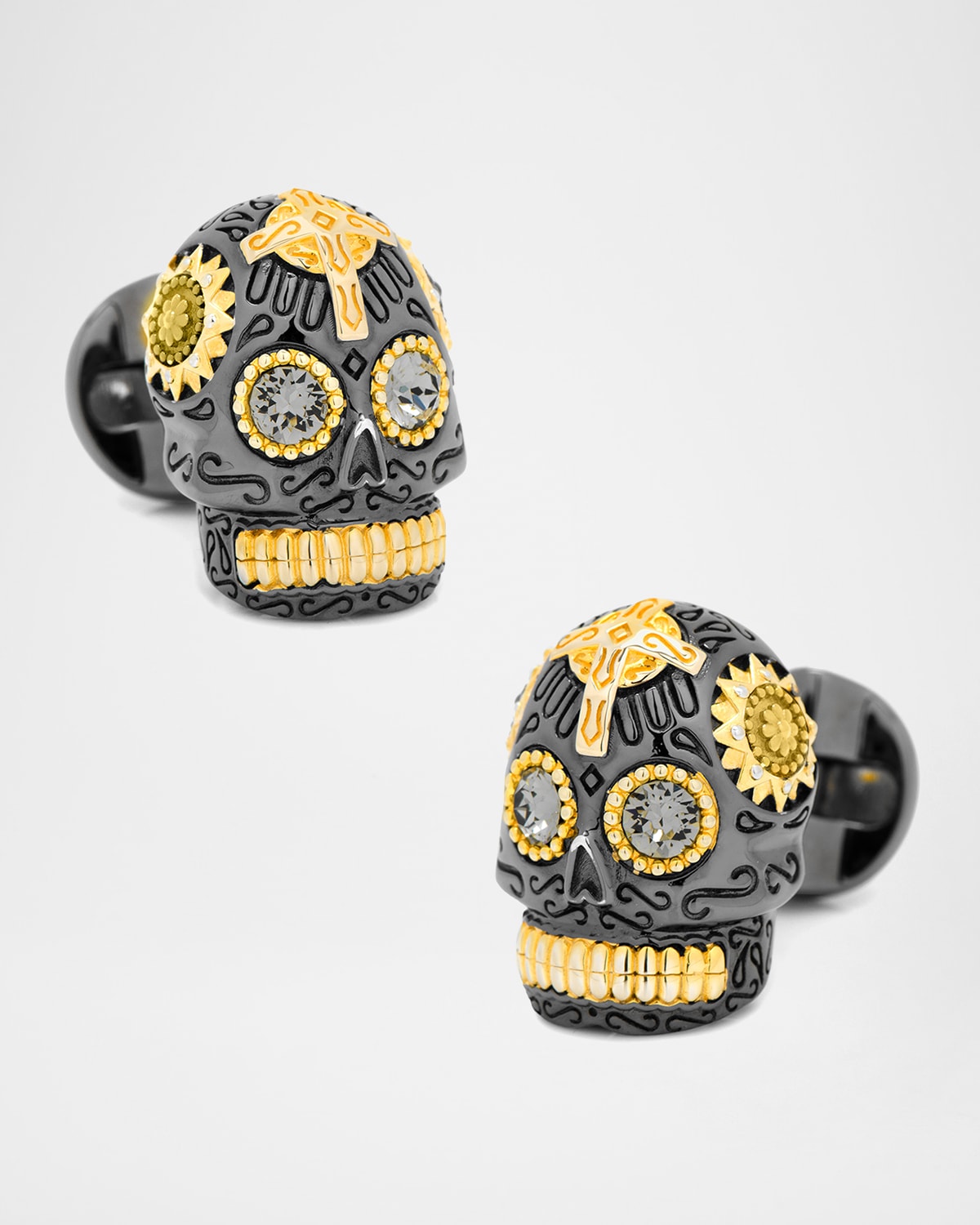 Cufflinks Inc. 3D Day of the Dead Sugar Skull Cuff Links, Black/Gold