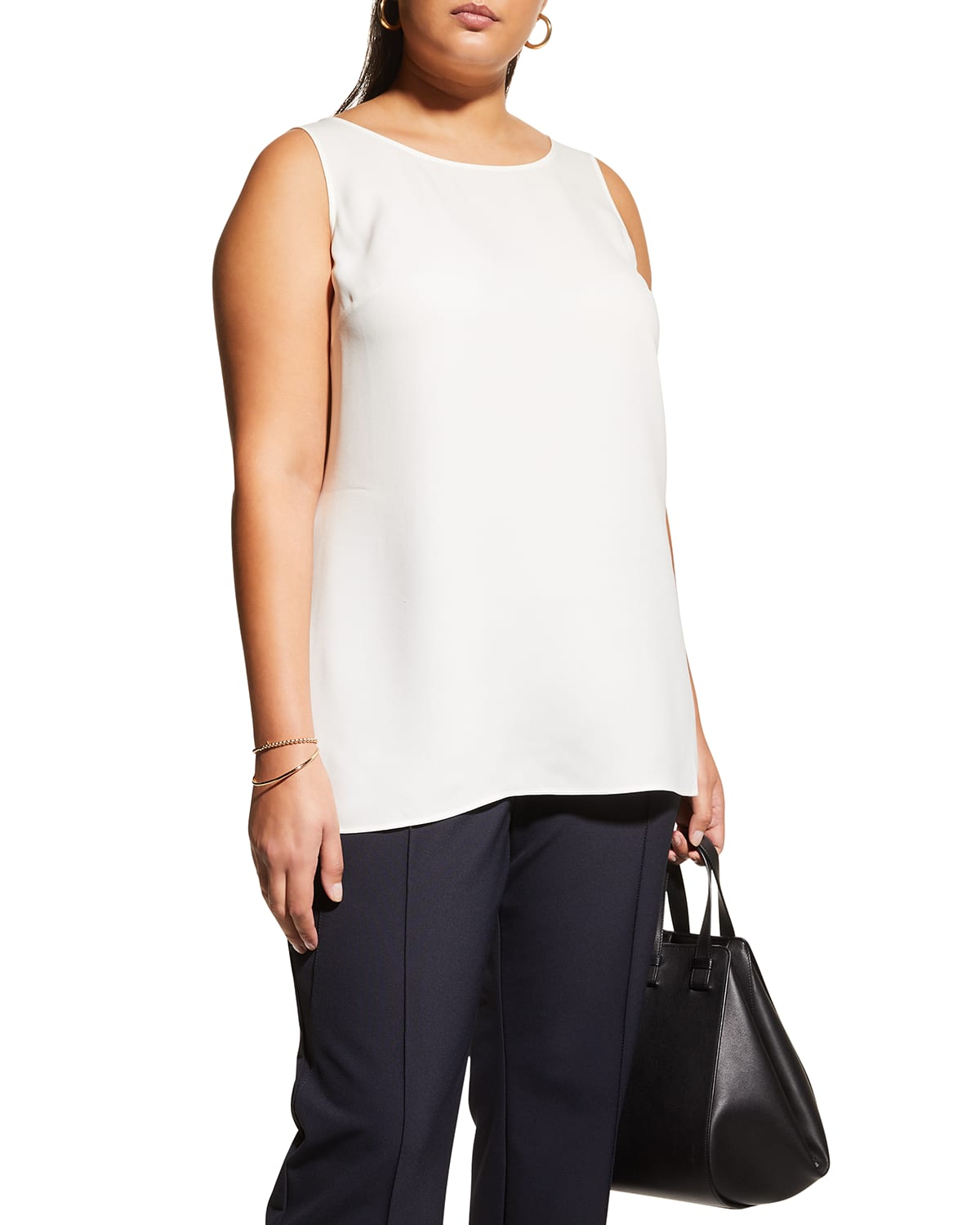 Lafayette 148 Plus Size Ruthie Sleeveless High-low Silk Blouse In Cloud