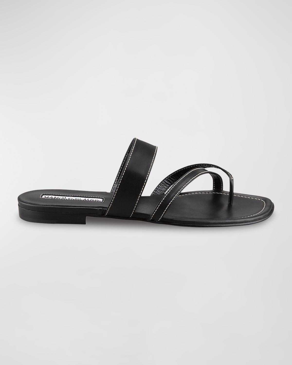 Manolo Blahnik Susa Flat Leather Sandals