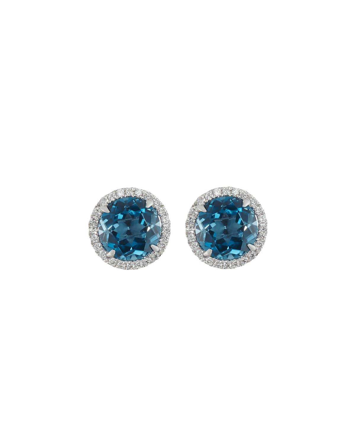 Frederic Sage 18K White Gold London Blue Topaz Diamond Halo Stud Earrings