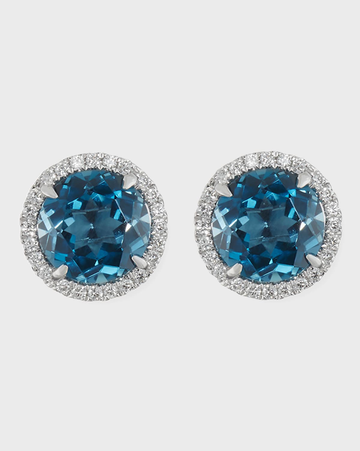 Frederic Sage 18K White Gold London Blue Topaz Diamond Halo Stud Earrings