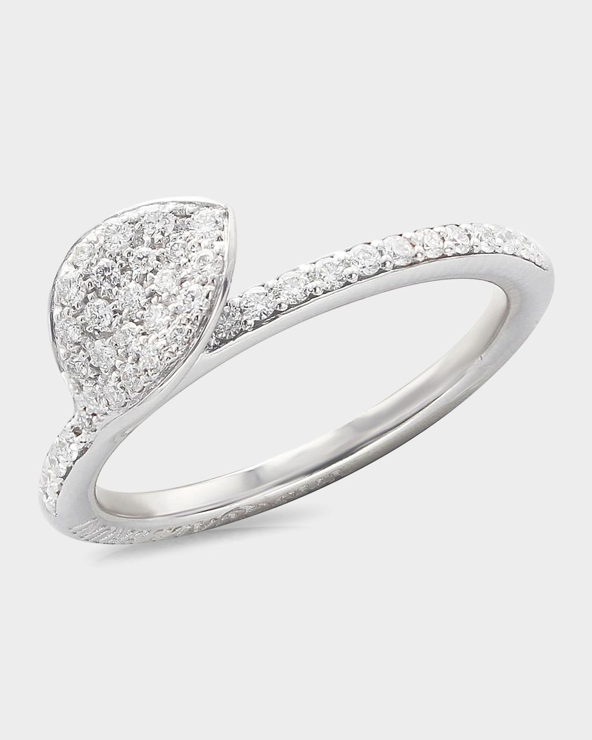 Giardini Segreti 18k White Gold Diamond Leaf Ring, Size 7