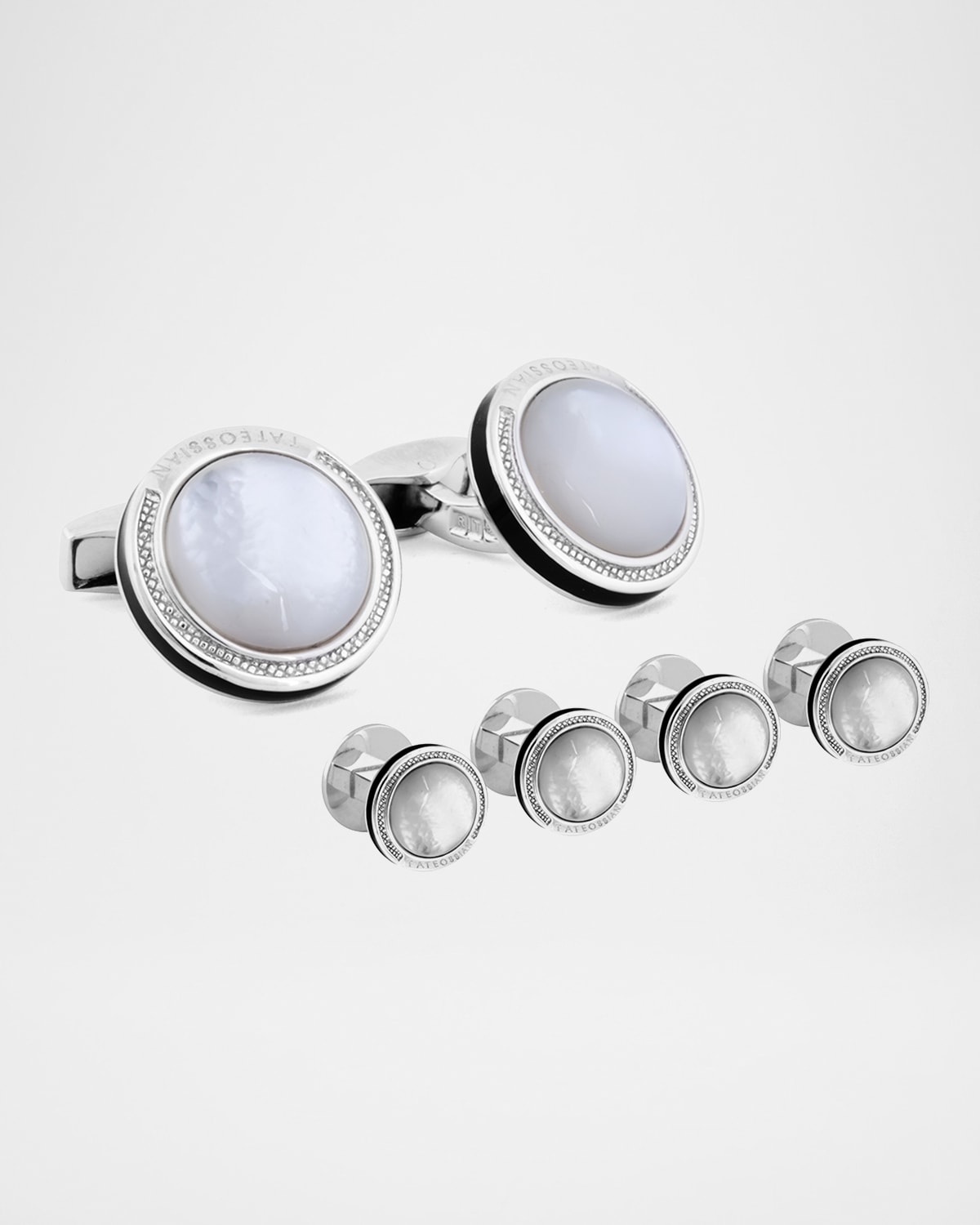 Tateossian Mother-of-Pearl Sterling Silver Cuff Links Stud Set