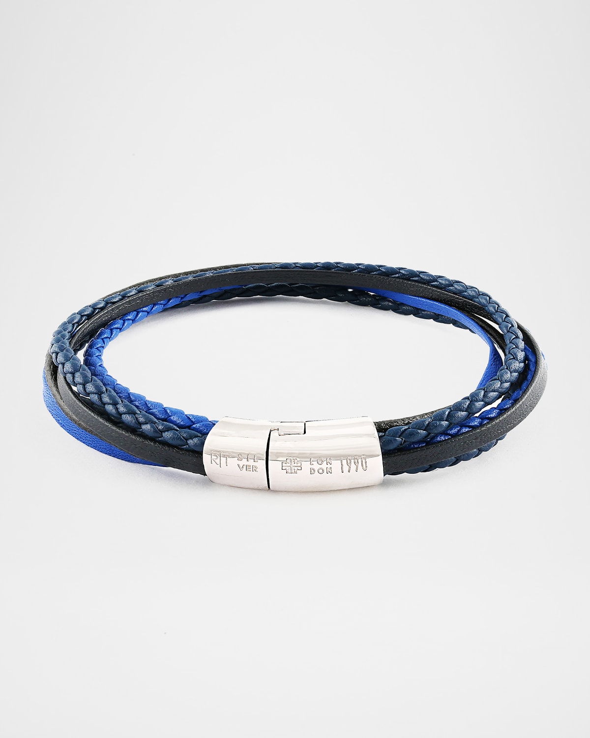 Tateossian Men 's Multi-Strand Leather Cobra Bracelet, Navy