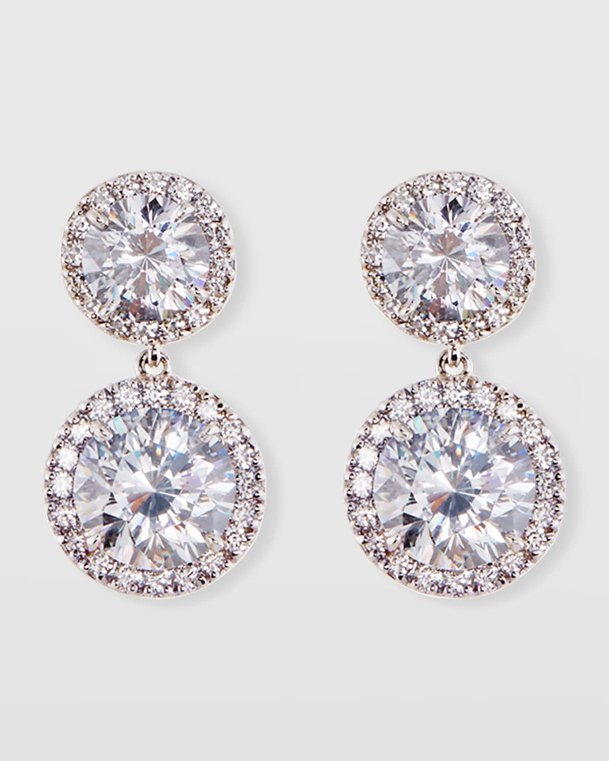 Fantasia by DeSerio Round CZ Halo Double-Drop Earrings