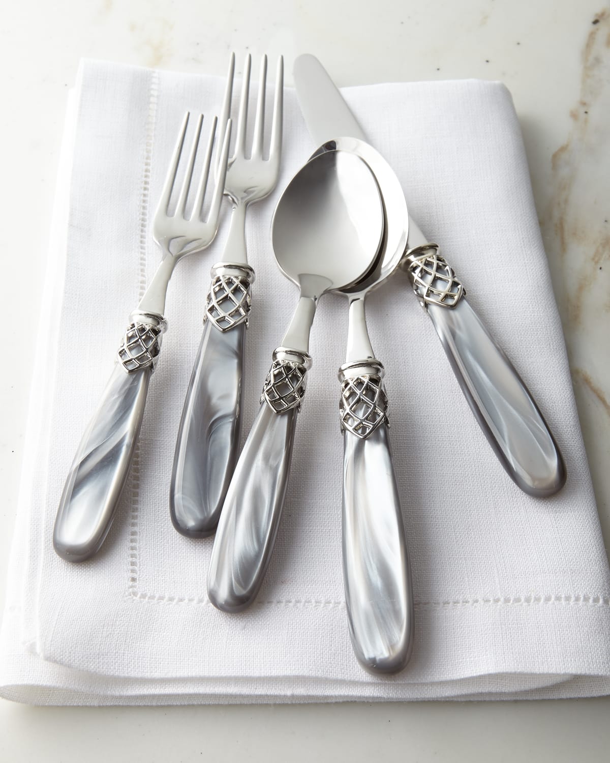 Neiman Marcus French Shine 20-Piece Flatware Service, Gray Pearl
