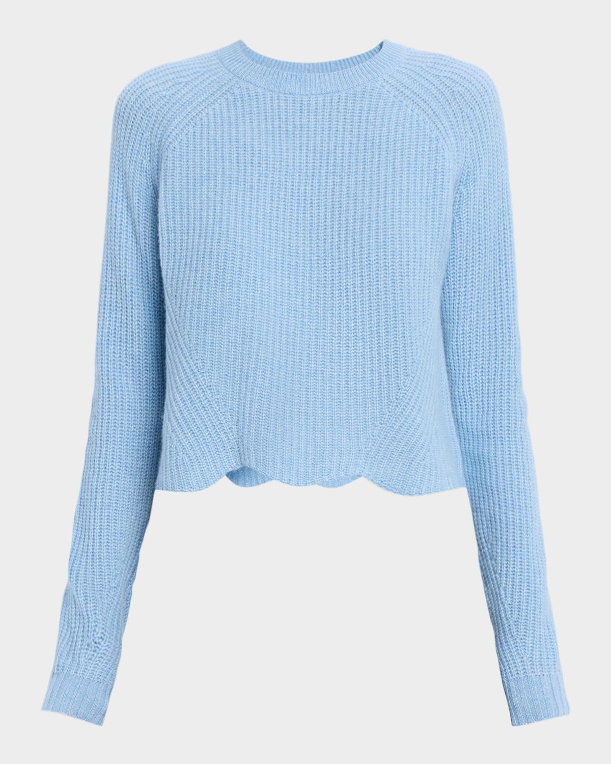 Autumn Cashmere Scalloped Raglan-Sleeve Ribbed Sweater