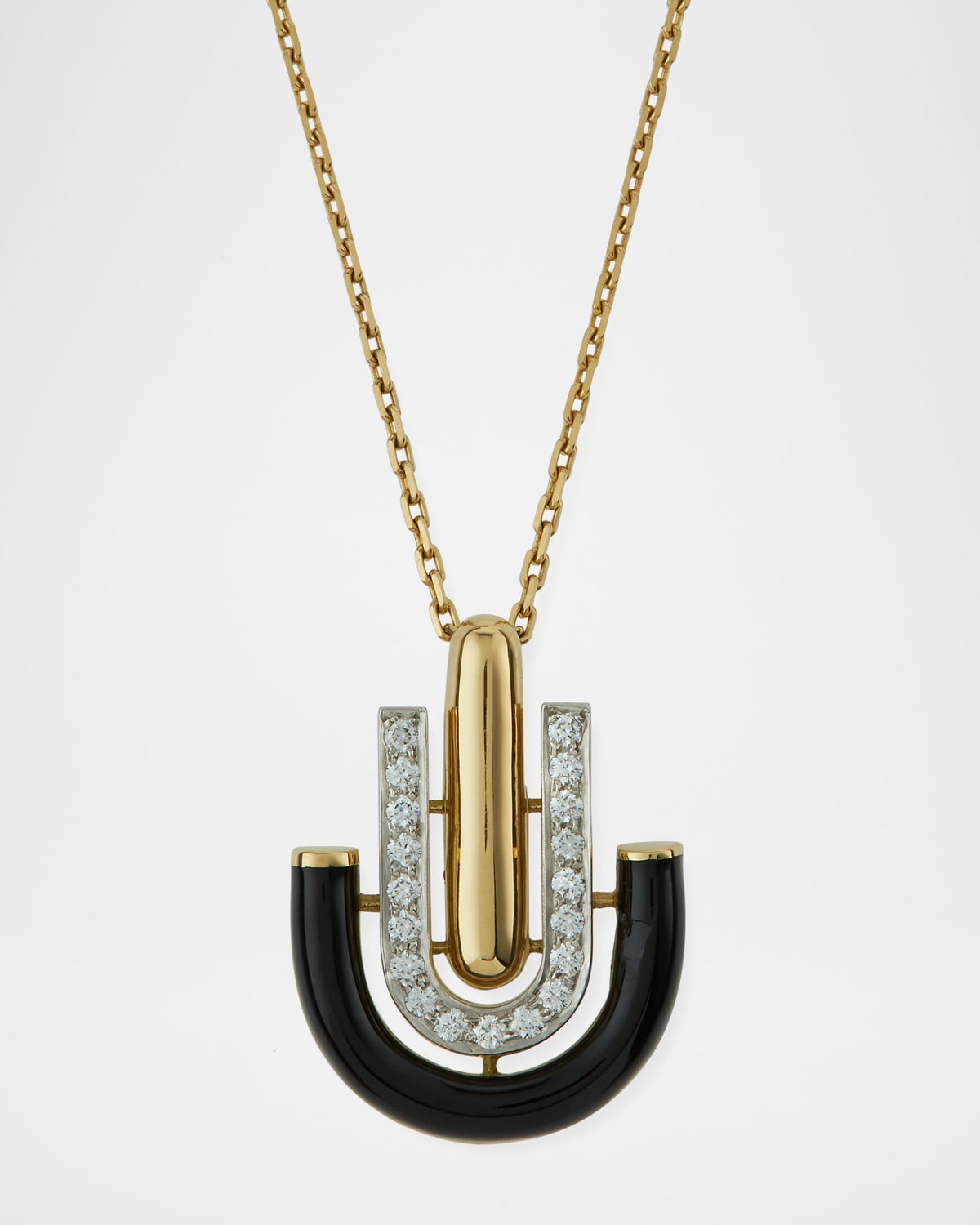 David Webb "Motif" Black Enamel & Diamond Unity Pendant Necklace
