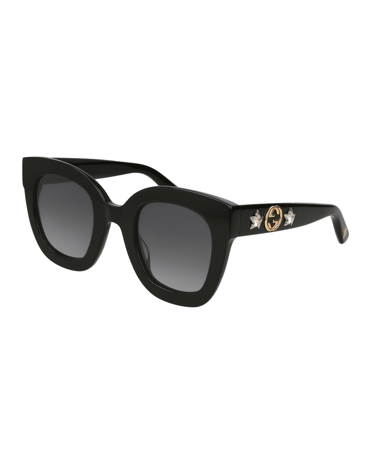 Gucci Rectangle Acetate GG Sunglasses w/ Crystal Stars, Brown Pattern