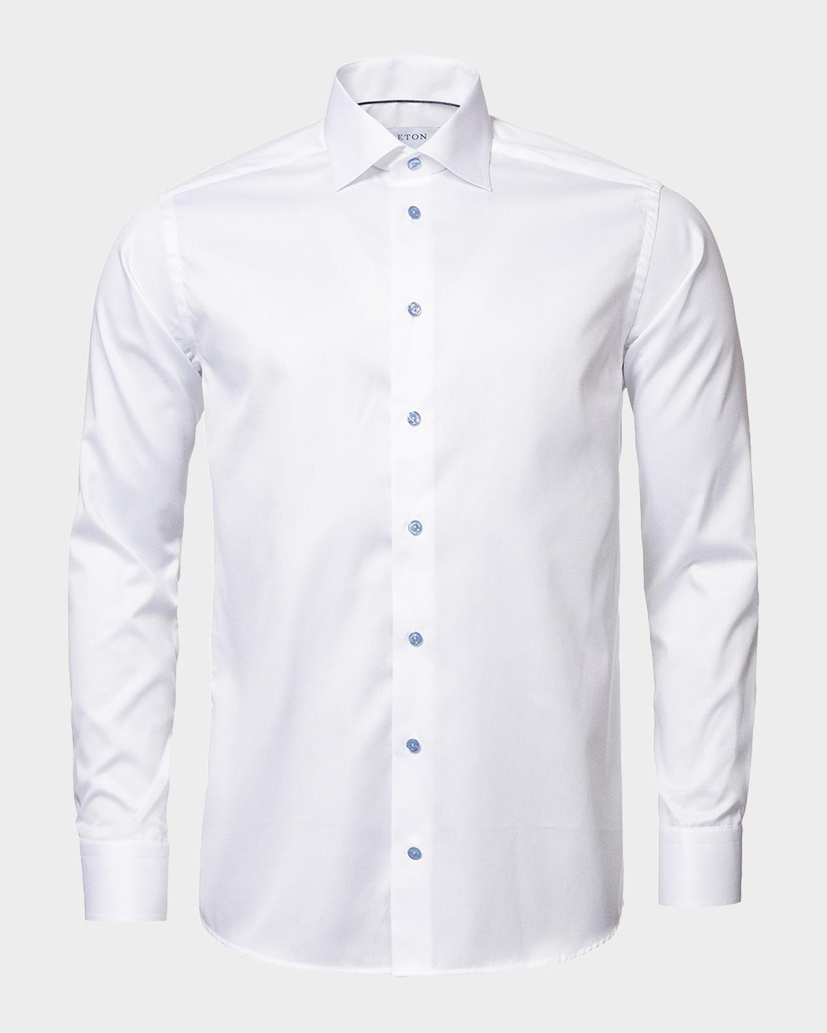 Eton Contemporary Fit Twill Shirt with Blue Buttons