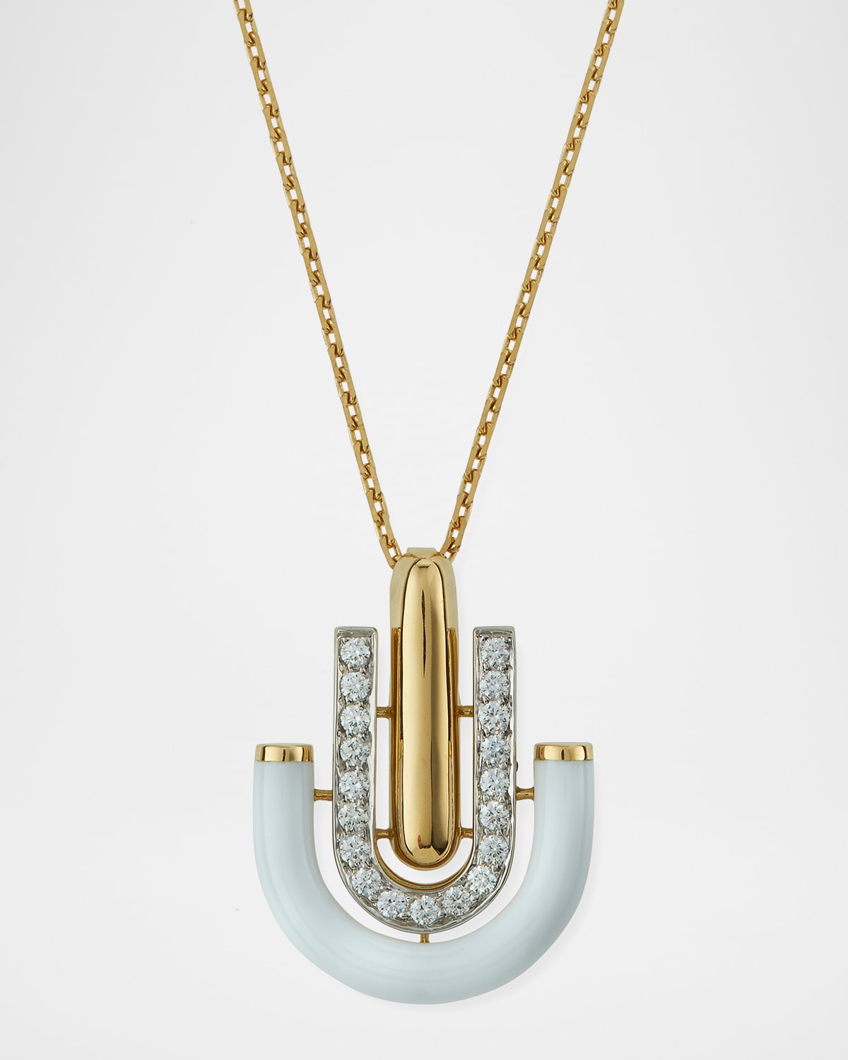 David Webb "Motif" White Enamel & Diamond Unity Pendant Necklace