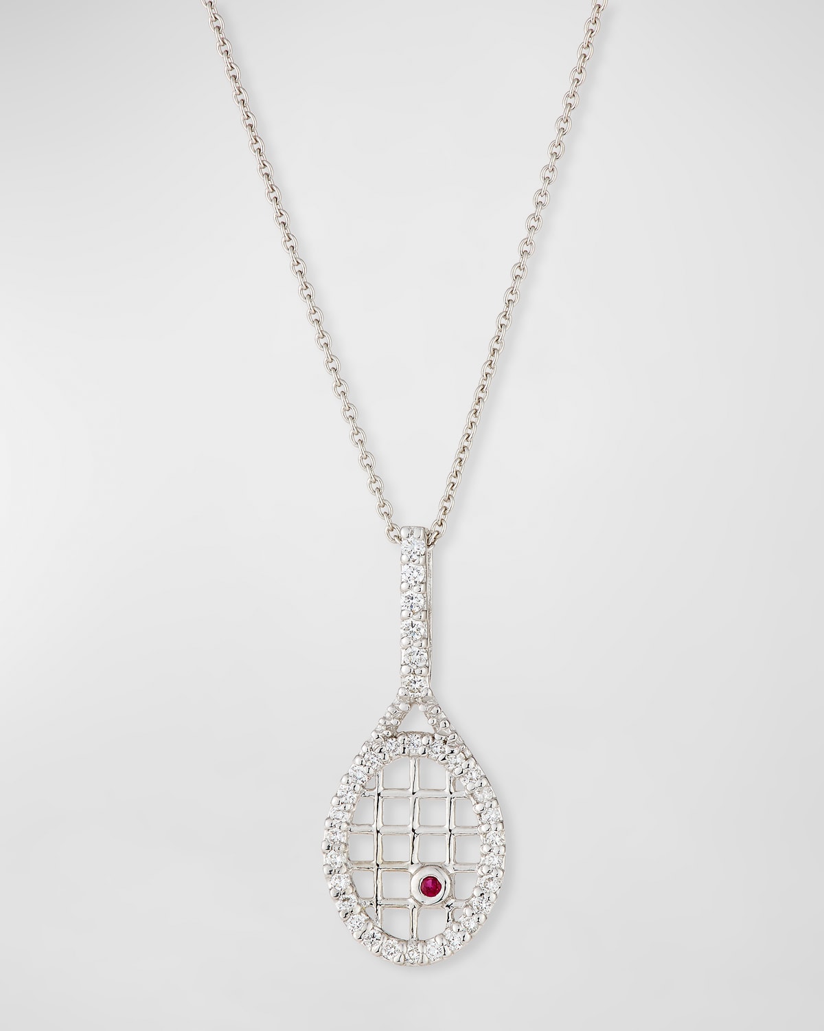 Diamond Tennis Racket Pendant Necklace in 18K White Gold