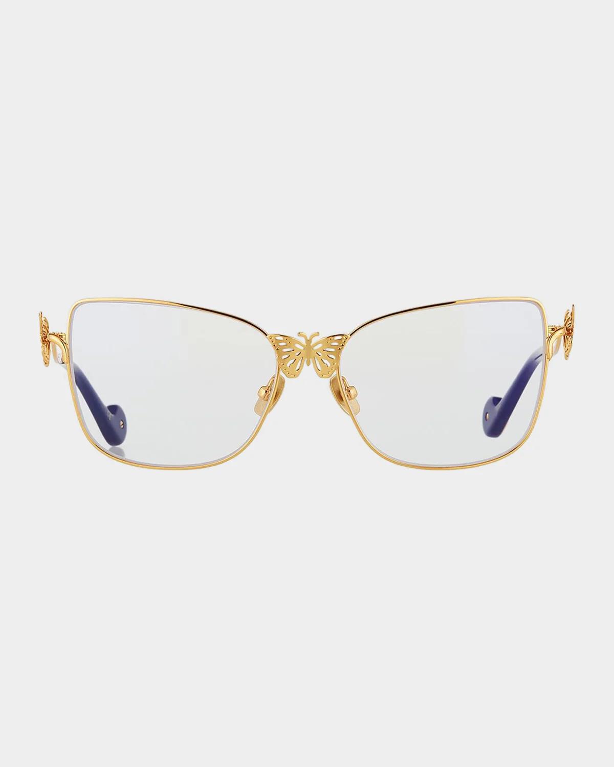 Anna-Karin Karlsson Le Papillon Cat-Eye Optical Frames w/ 3D Butterfly Detail, Gold