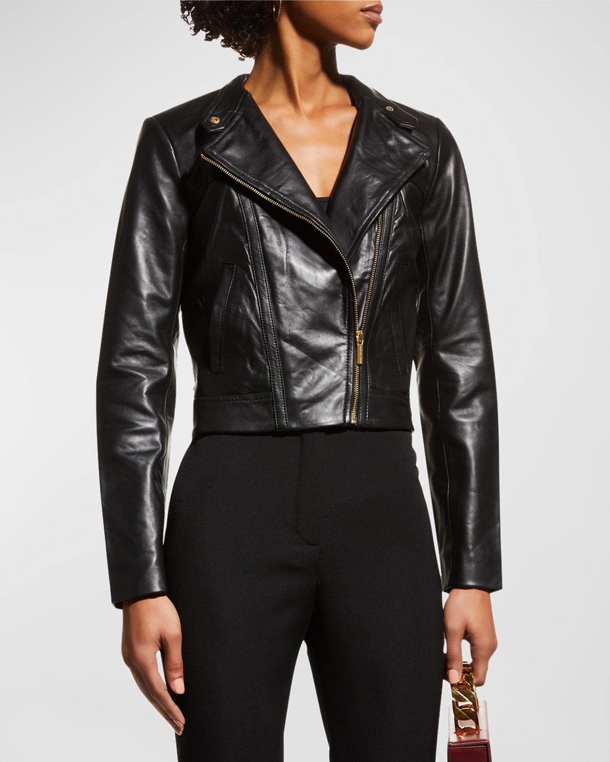 Tom Ford Hooded Cropped Leather Jacket in Black Womens Clothing Jackets Leather jackets 