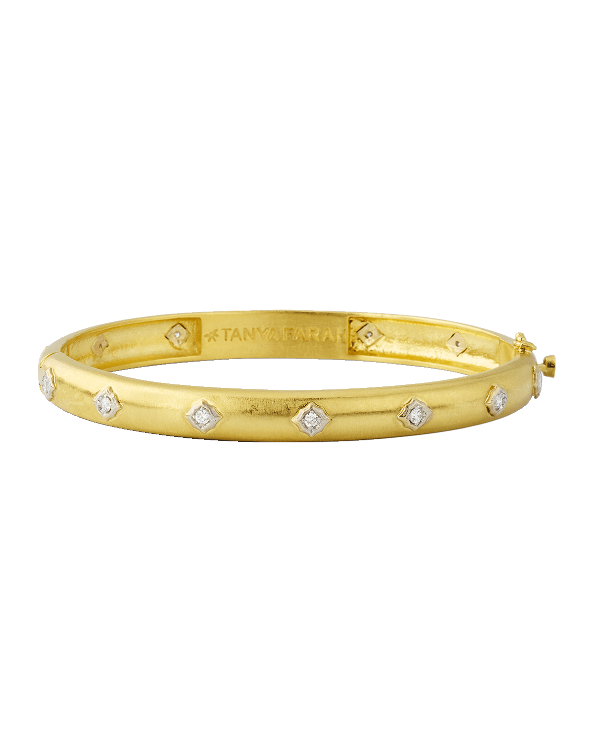 Tanya Farah Slim Modern Etruscan Bangle Bracelet with Diamonds