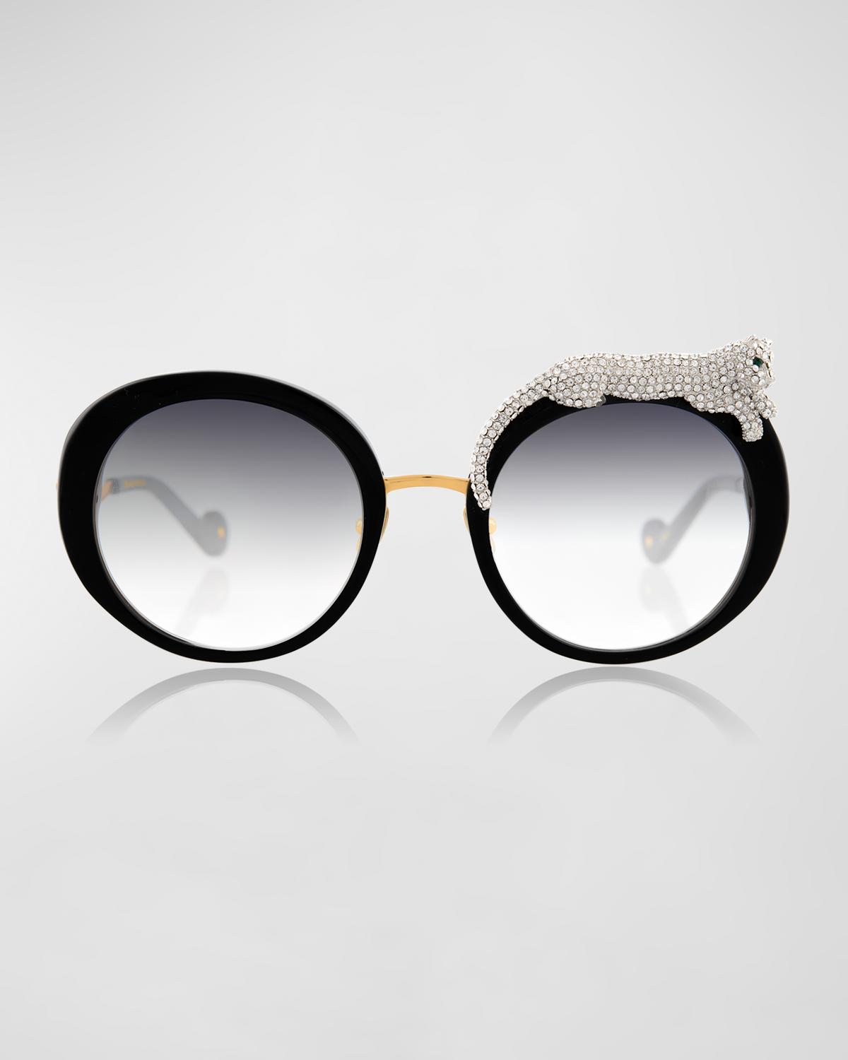 Anna-Karin Karlsson Rose et la Roue Round Crystal-Embellished Leopard Sunglasses