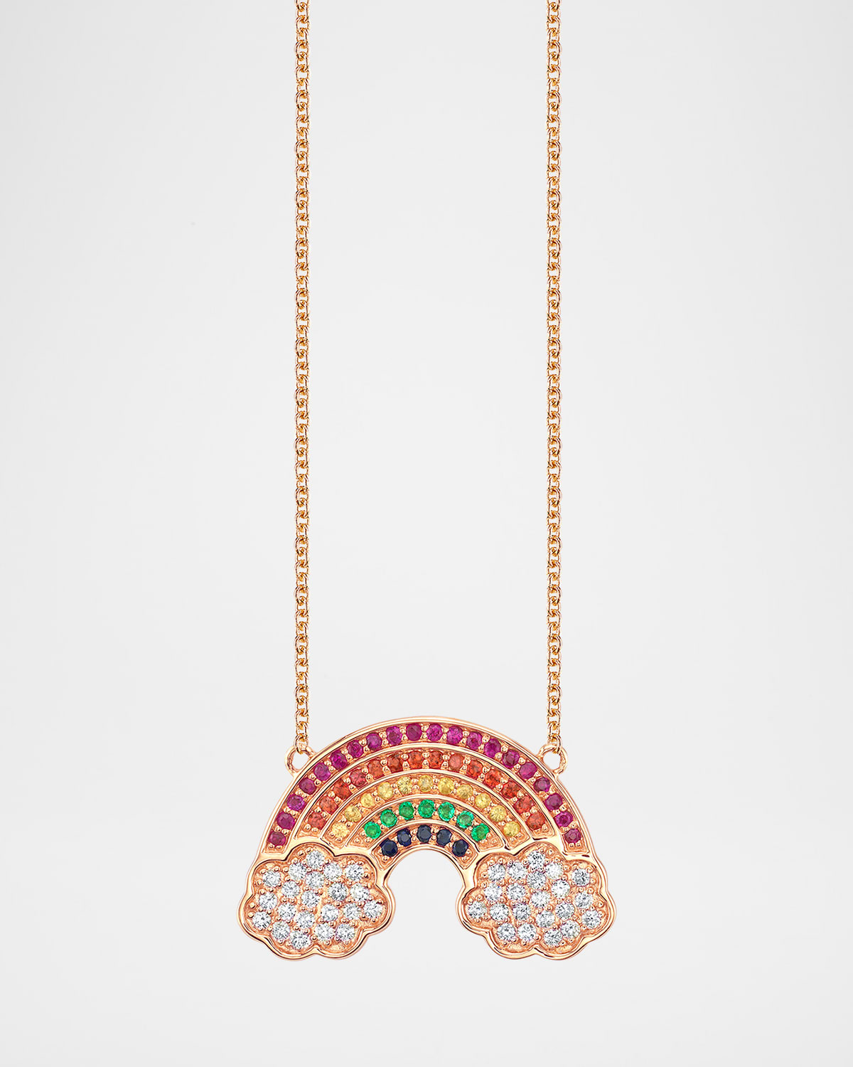 Sydney Evan 14K Large Pave Rainbow with Clouds Pendant Necklace