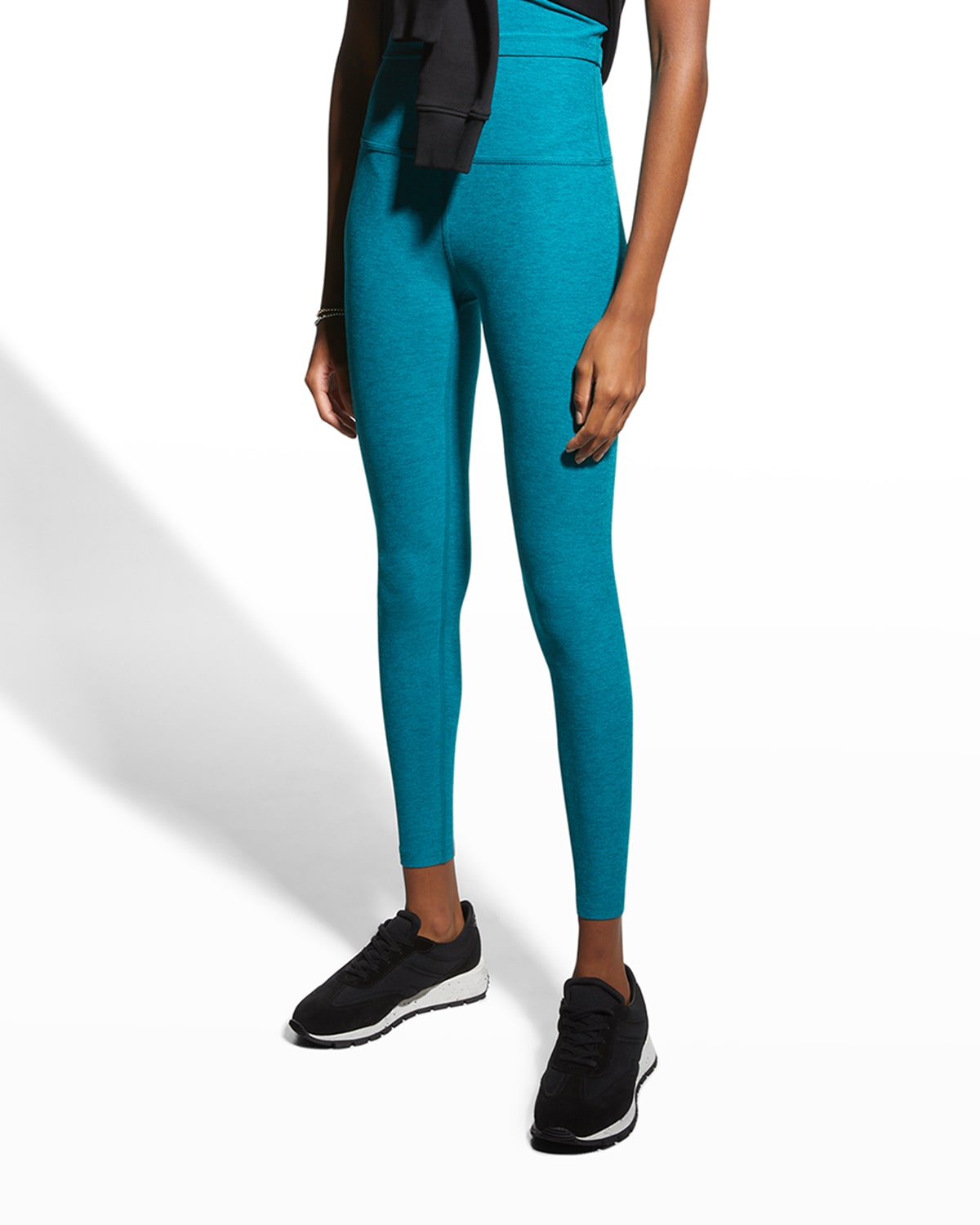 Beyond Yoga Caught In The Midi High-waist Space-dye Leggings In Pewter Heather