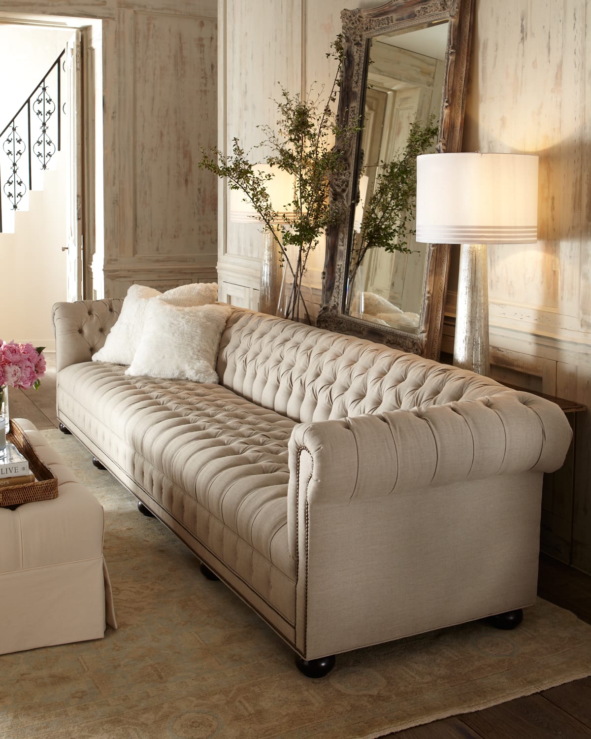 Old Hickory Tannery Hudson Tufted-Linen Sofa, 131"L | Thumbnail 4 Old Hickory Tannery Hudson Tufted-Linen Sofa, 131"L | Thumbnail 4